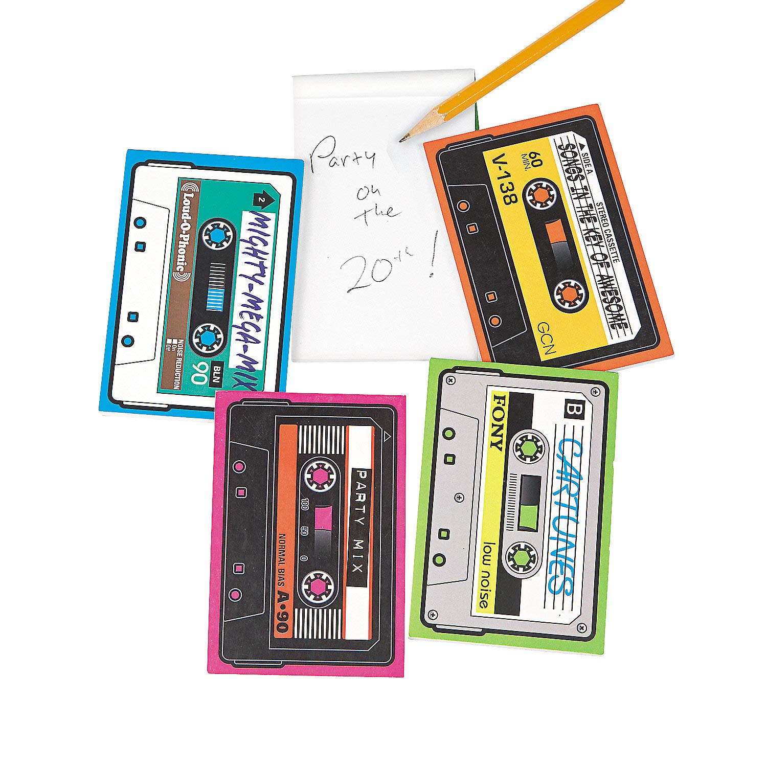 Fun Express Cassette Shaped Notepad - 24-Pack Retro Music Themed Memo Pads - Unique Office & School Stationery Supplies - Perfect for Gift Giving, Music Lovers & 80s Nostalgia Fans