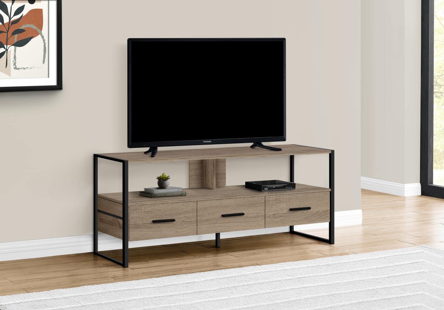 Monarch Specialties I 2618 TV Stand - 48 Inch Media Console with Storage Drawers, Brown & Black Laminate & Metal Entertainment Center for Living Room & Bedroom - Perfect for Organizing TVs, Gaming Consoles & Media Accessories