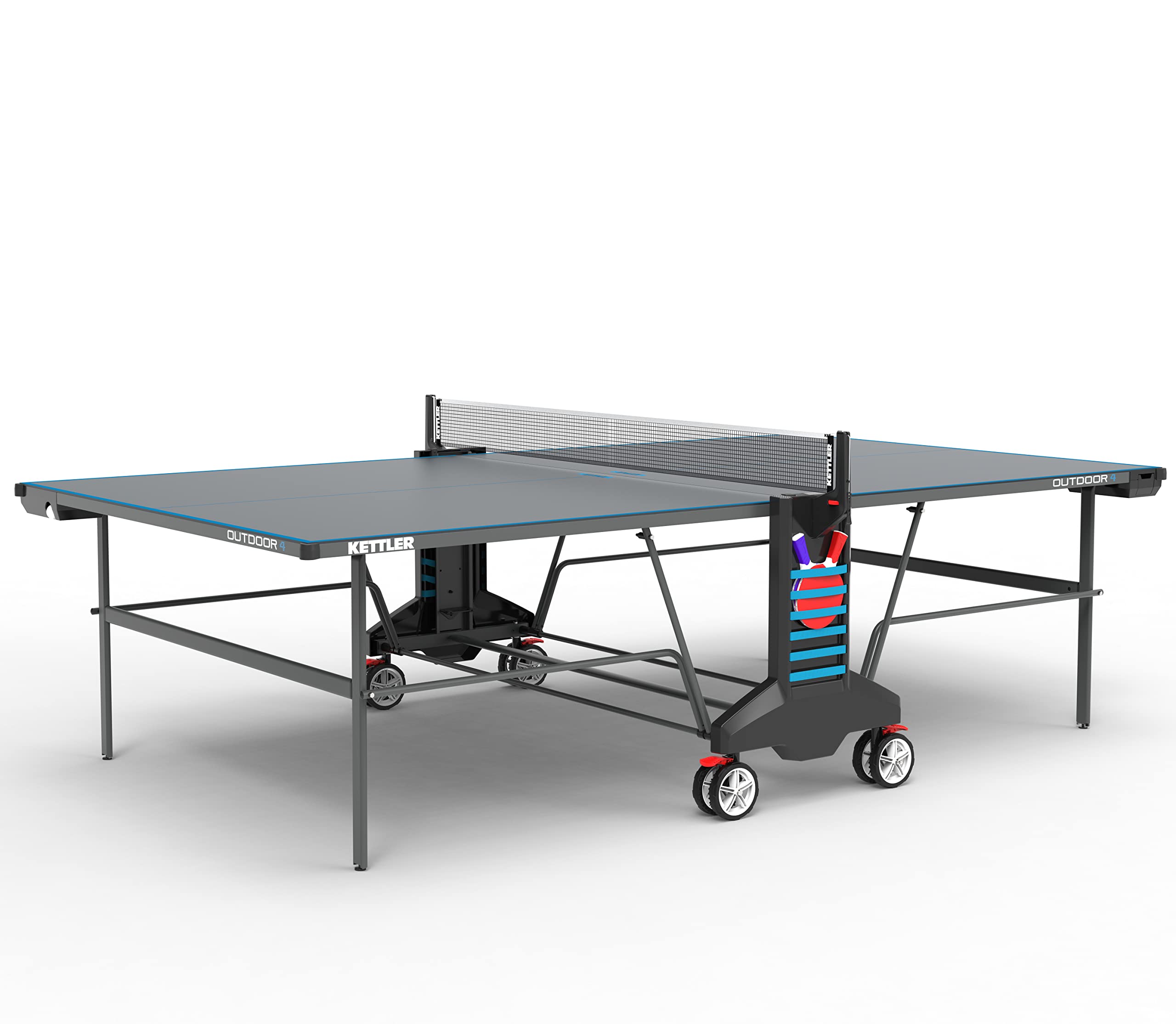 KETTLER Outdoor 4-Player Table Tennis Table with 2 Paddles & Balls - Perfect for Backyard, Patio & Family Game Nights