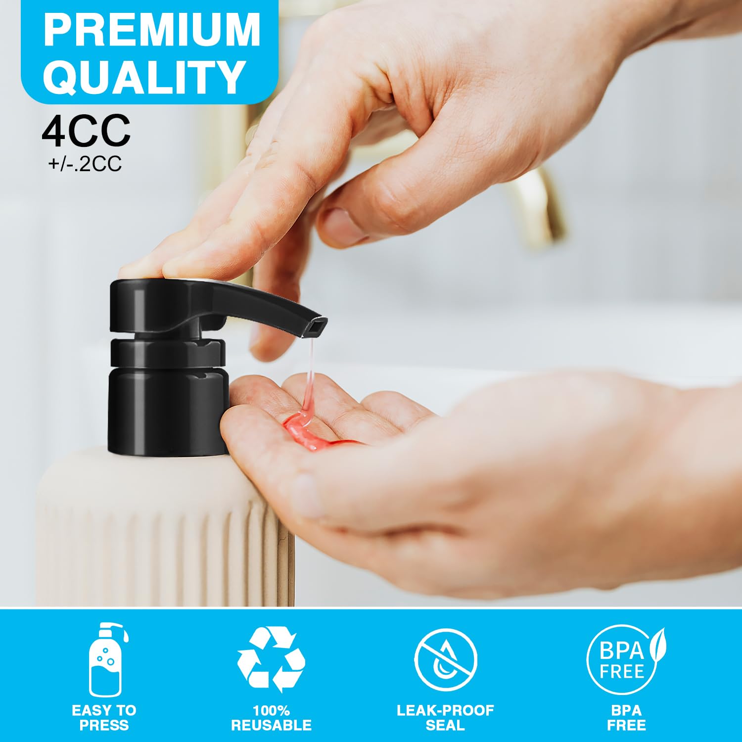 6-Pack Black Shampoo & Conditioner Pump Dispensers - Leak-Proof for Body Wash, Lotion & Hair Care - Fits 1 Liter/33.8 Oz Bottles - Perfect for Bathroom, Salon & Travel Use