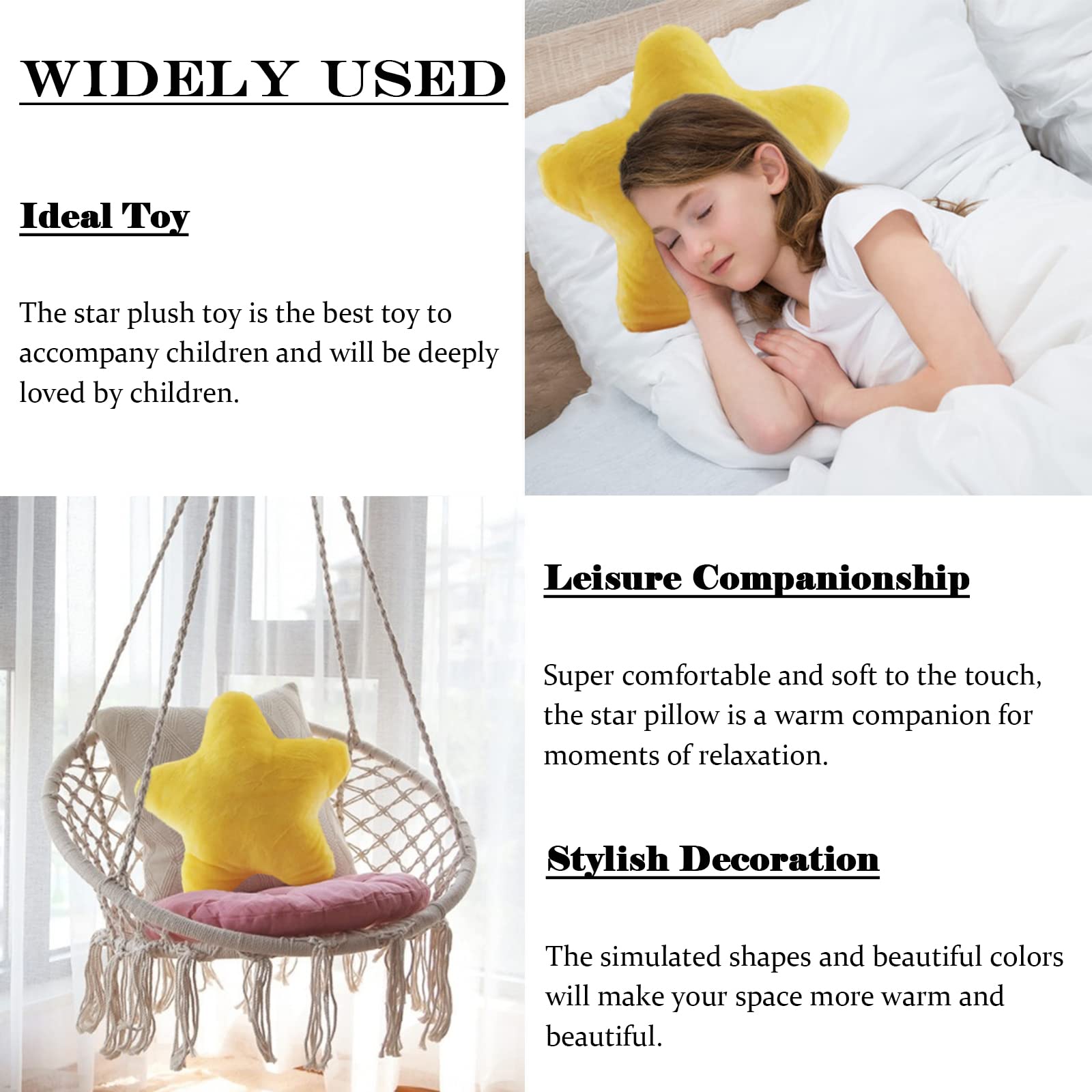 Zhidiloveyou Star Pillow Plush - Soft Yellow Stuffed Star Shaped Cushion (15.7 Inch) | Cute Kids Toy for Bedroom Decor, Nursery Gift & Comforting Sleep Companion
