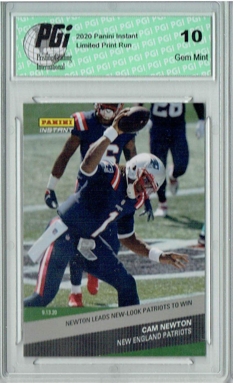2020 Panini Instant Cam Newton #15 Green SSP Limited Edition - Only 5 Cards Made! PGI 10 Graded - Rare Football Collectible for Fans & Investors