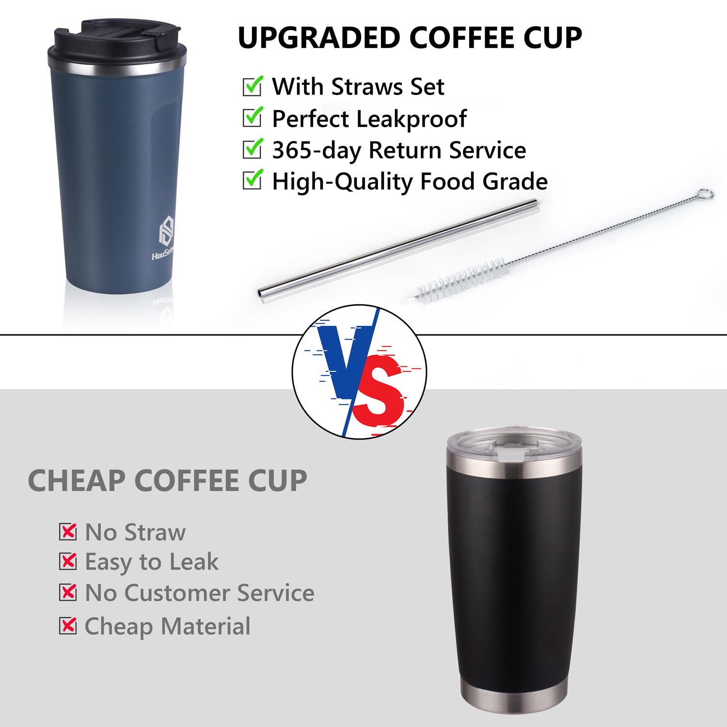 **Insulated Travel Coffee Mug with Leakproof Lid & Straw - 17oz Stainless Steel Tumbler for Hot & Cold Drinks - Perfect for Office, Camping & Commuting (Blueberry)**