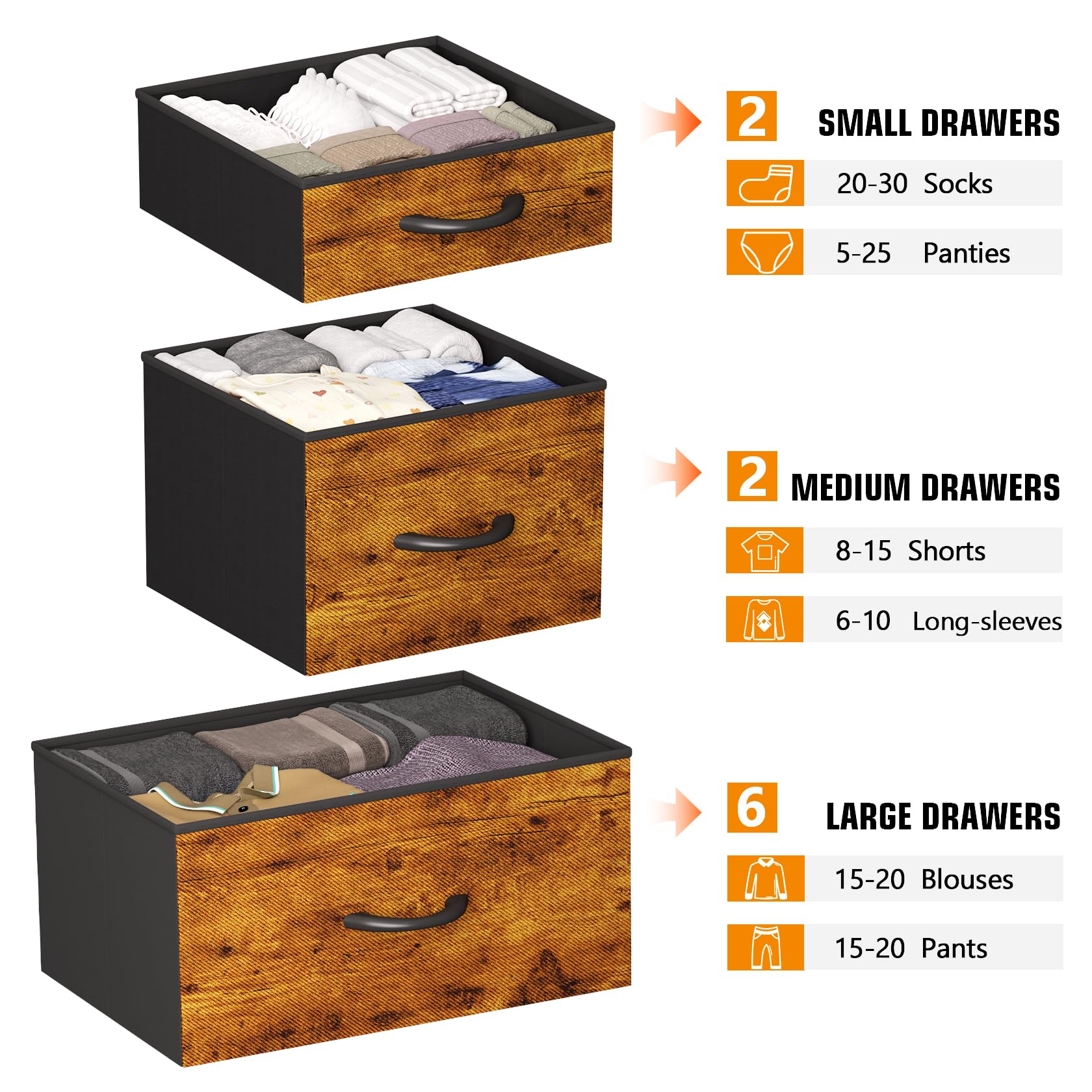 10-Drawer Dresser with Wooden Top & Metal Frame - Fabric Storage Chest with Side Pockets & Hooks for Bedroom, Living Room, Closet & Hallway Organization (Brown) | Perfect for Small Spaces & Home Decor