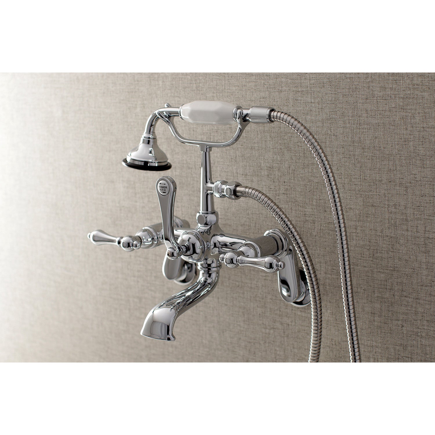 Vintage Clawfoot Tub Faucet with Hand Shower - 3 Handle Wall Mount 2 Hole Bathroom Fixture in Polished Chrome - Perfect for Antique Style Bathrooms & Spa Retreats