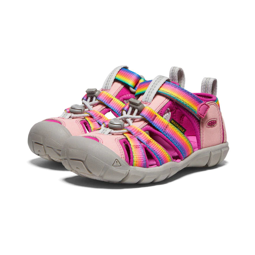 Keen Seacamp II CNX Kids' Sandals - Rainbow & Festival Fuchsia Color - Comfortable & Durable for Beach, Pool & Outdoor Play