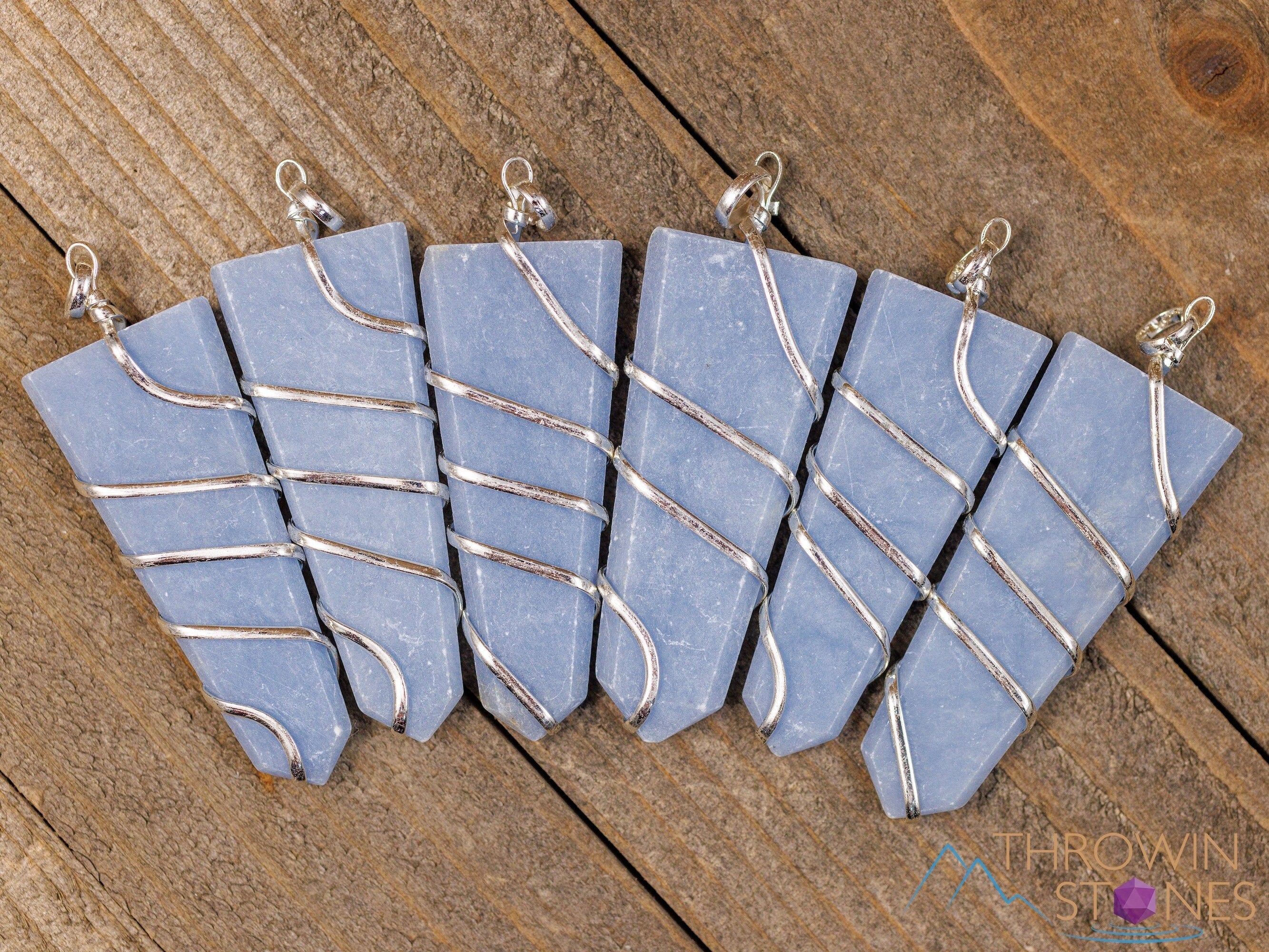 ANGELITE Crystal Pendant Necklace - Handmade Wire Wrapped Healing Stone Jewelry with Natural Crystal Points (E2070) | Spiritual Gift, Meditation & Energy Healing Accessory