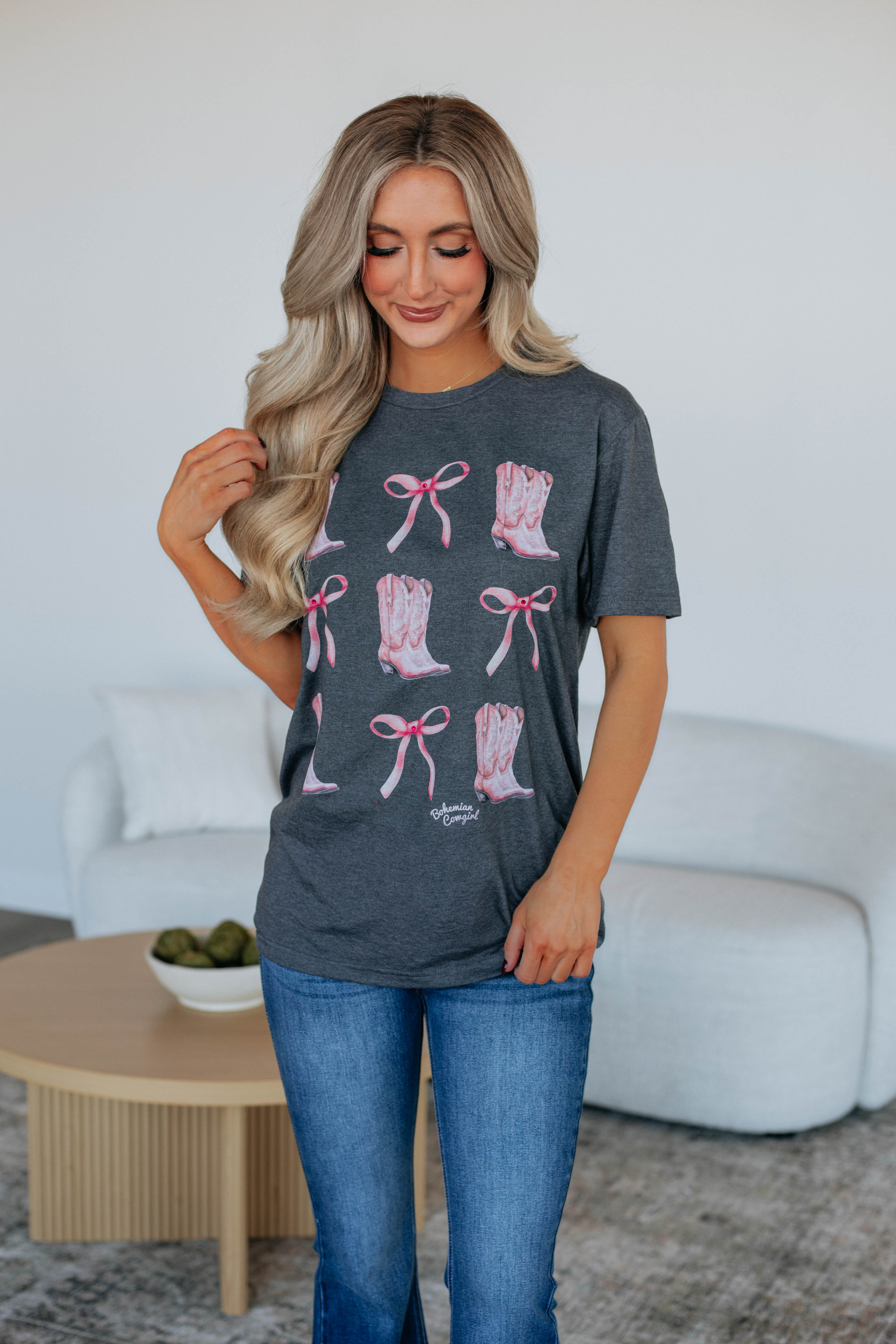 Trendy Boots & Bows Graphic Tee for Women - Cute Casual T-Shirt with Unique Print - Perfect for Everyday Wear, Outings, and Gifts