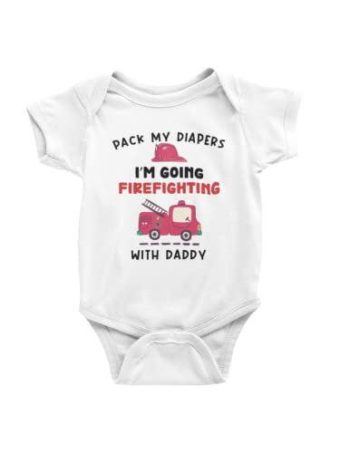 Firefighter Onesie® - Cute 'Pack My Diapers I'm Going Firefighting With Daddy' Baby Bodysuit (18 Months) | Perfect for Firefighter-Themed Parties & Father-Child Matching Outfits
