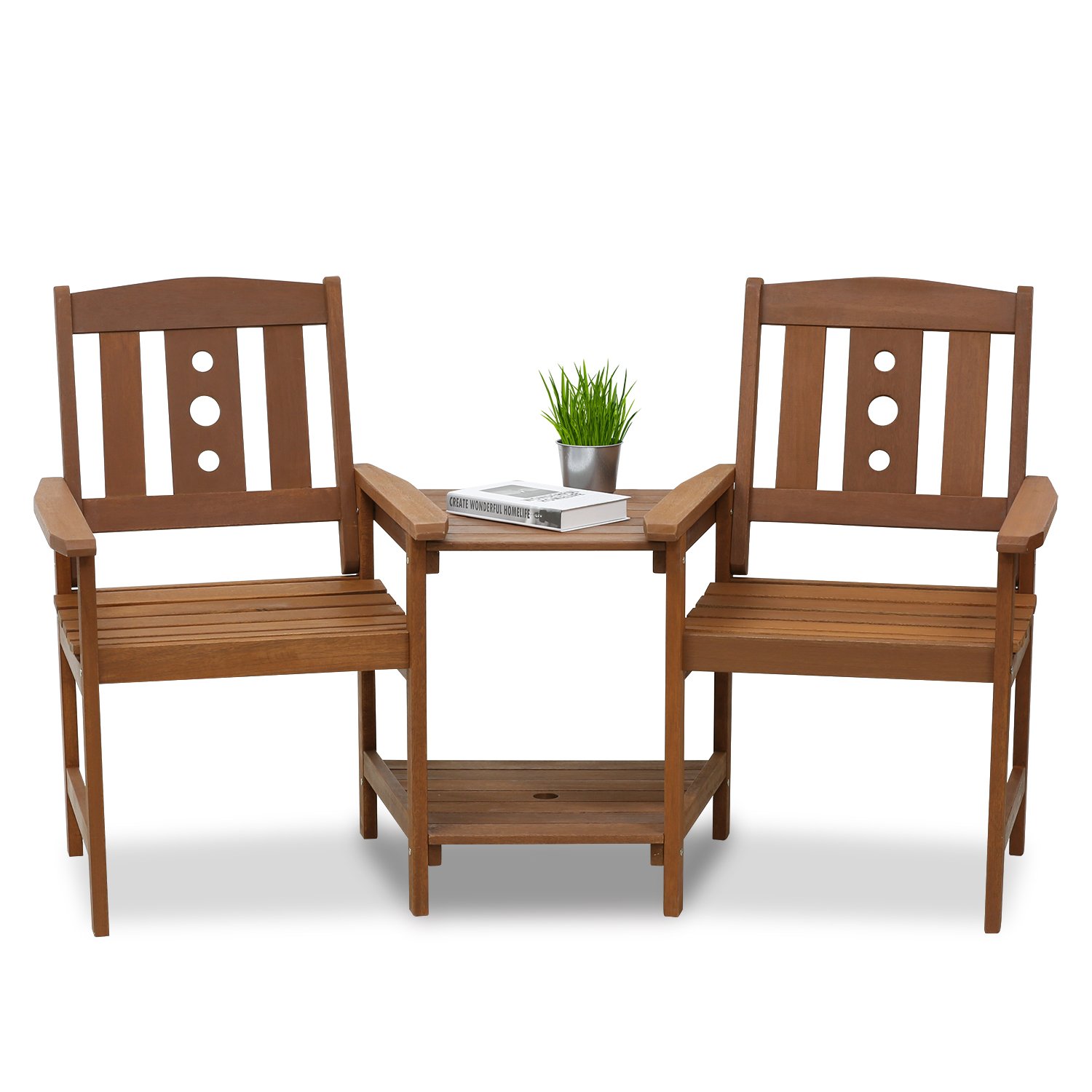 Furinno FG17488 Outdoor Hardwood Patio Furniture - Jack and Jill Chair Set in Teak Oil, Natural Finish - Perfect for Garden, Backyard, Poolside & Patio Relaxation