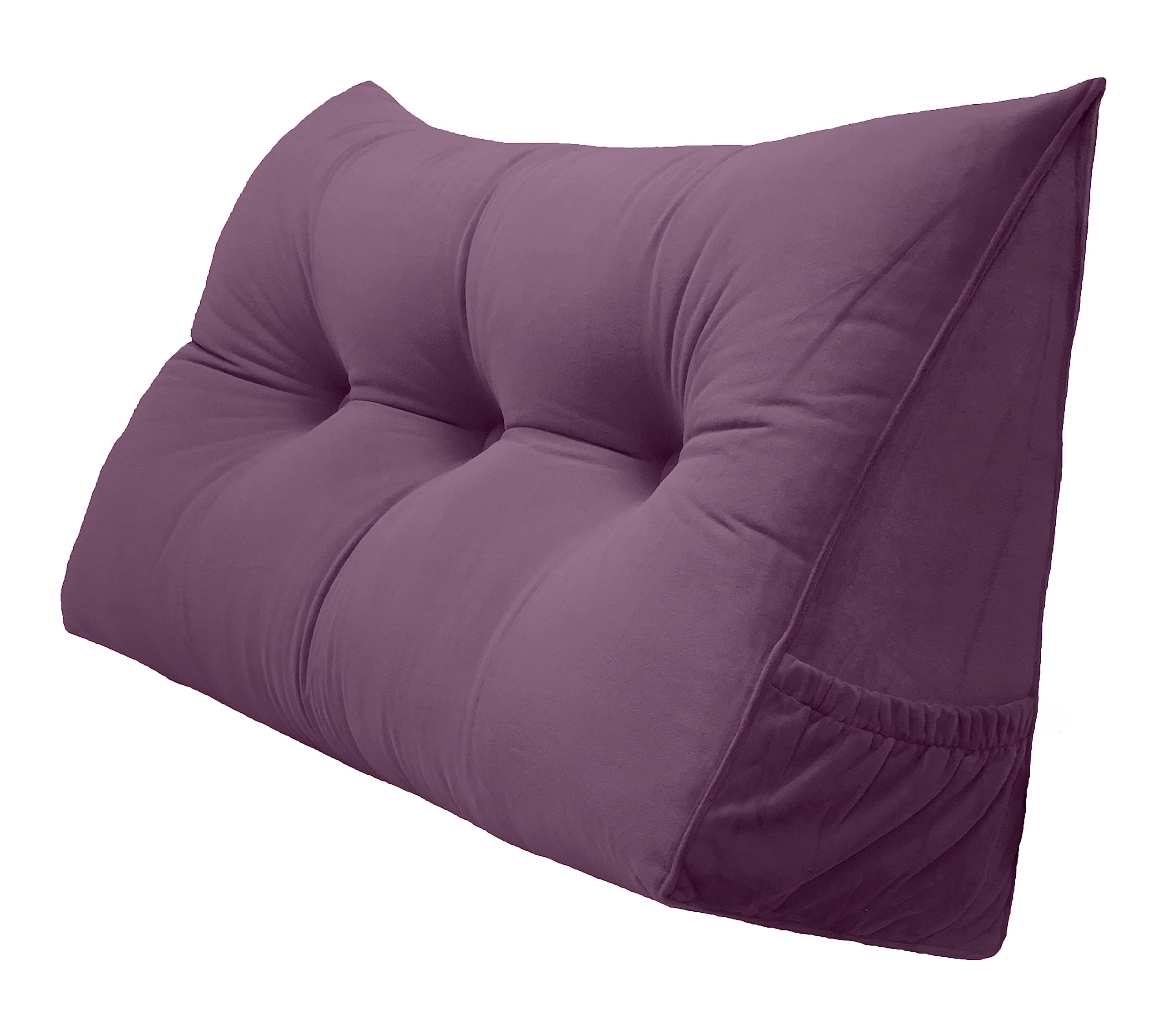 Large Wedge Pillow for Reading in Bed - Dark Purple Backrest Cushion with Removable Cover & Side Pockets (47