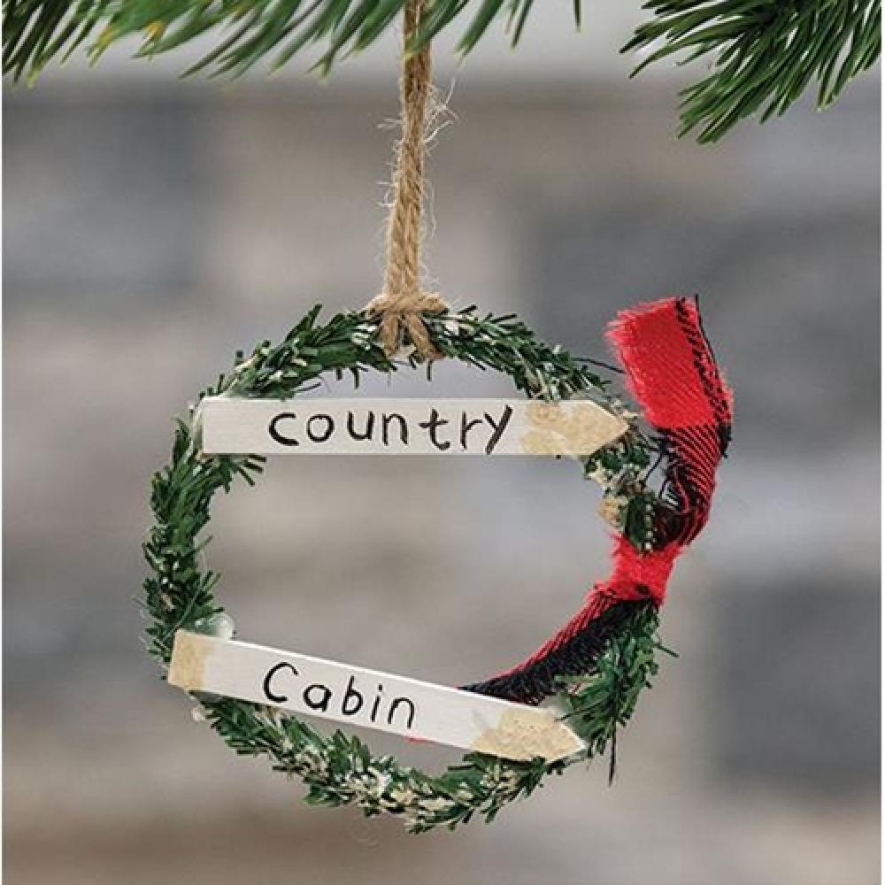 Rustic Country Cabin Wreath Ornament - Handmade Wooden Wall Decor for Farmhouse, Christmas & Seasonal Home Decor - Perfect for Cabin, Porch, and Holiday Decorating