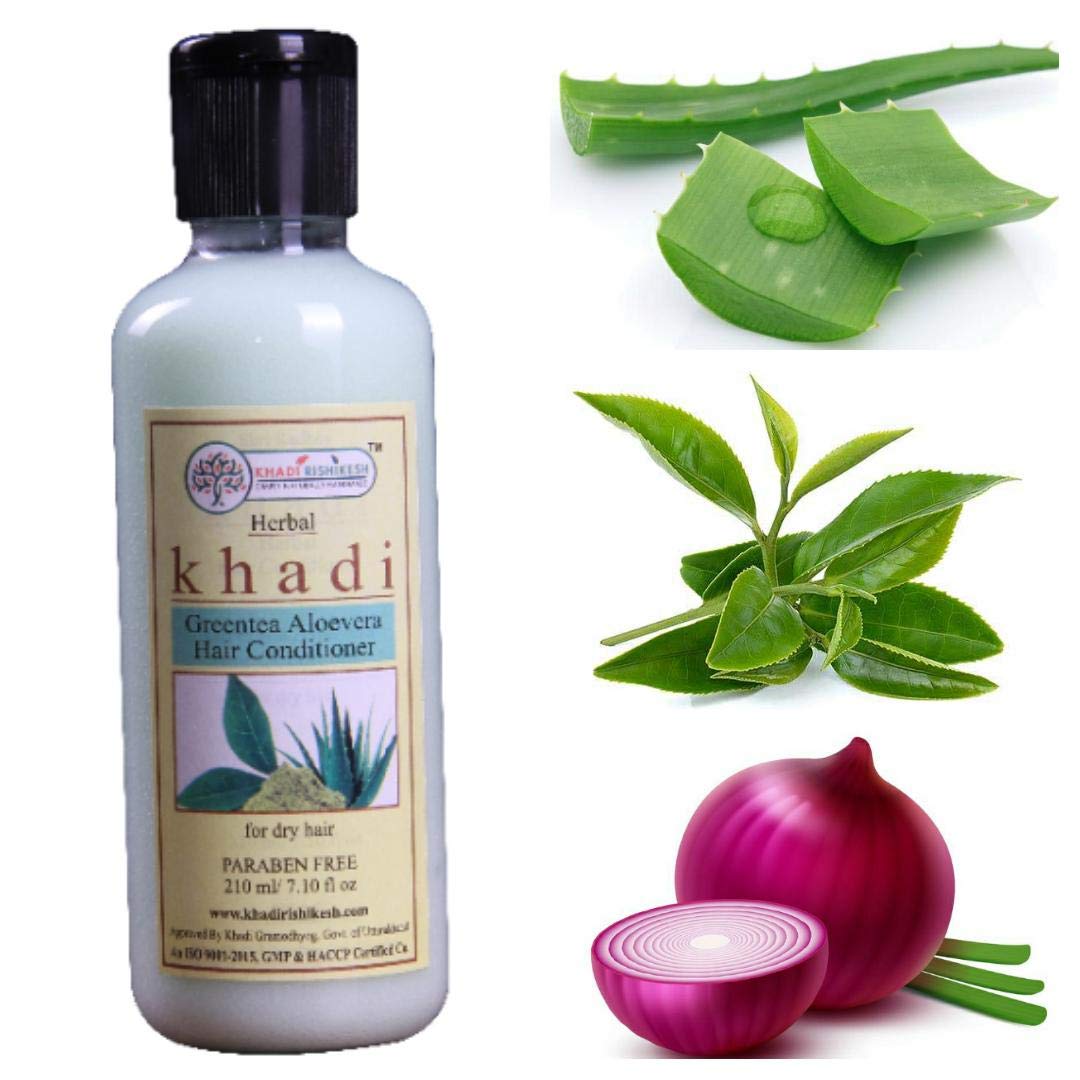 KHADI RISHIKESH Herbal Green Tea Aloe Vera Hair Conditioner - Softens & Shines Hair, Improves Manageability & Detangles - For Men & Women - 210ml - Perfect for Dry, Damaged Hair & Daily Hair Care Routine