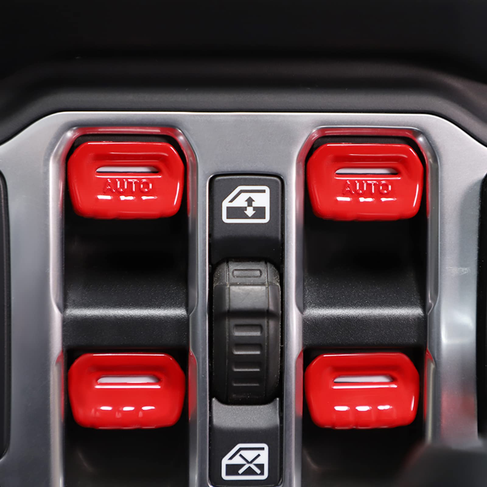 4PCS Red Window Switch Button Cover Trim Interior Accessories for Jeep Wrangler JL JLU Gladiator JT 2018-2024 - Upgrade Your Ride with Stylish Protection (Perfect for Off-Roading & Daily Commute)