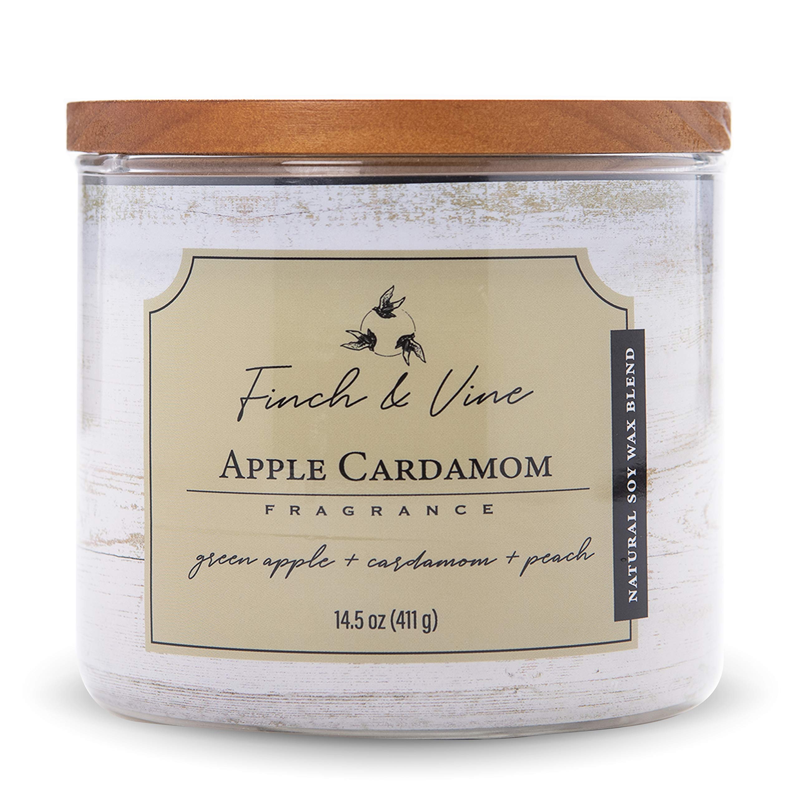 Finch & Vine Apple Cardamom Scented 3-Wick Candle - 14.5 oz Long-Lasting Jar Candle (60 Hour Burn Time) - Perfect for Home Decor, Relaxation & Aromatherapy
