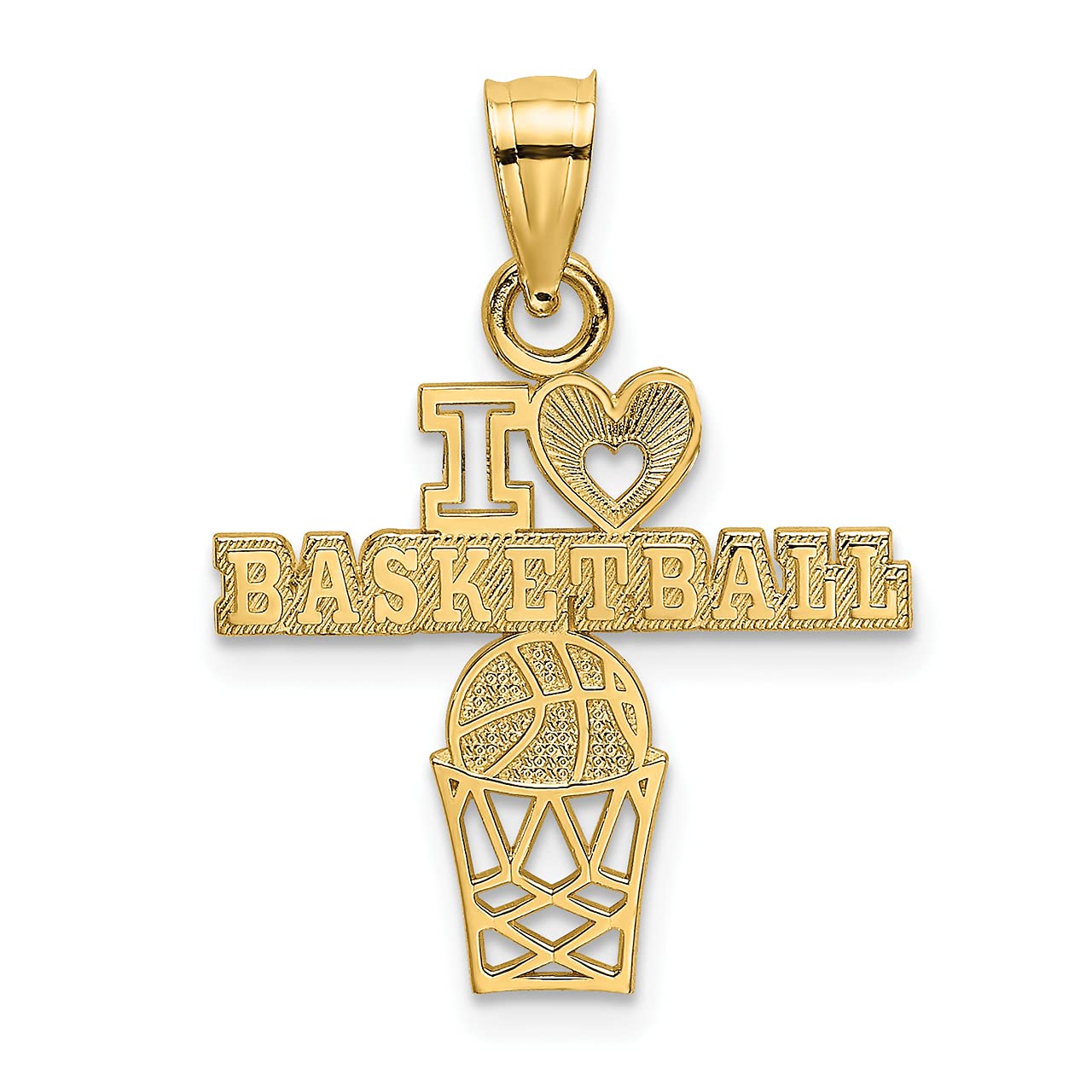 14k Yellow Gold I Heart Basketball Charm Pendant - Lex & Lu Jewelry for Basketball Lovers - Perfect Gift for Players, Fans & Coaches
