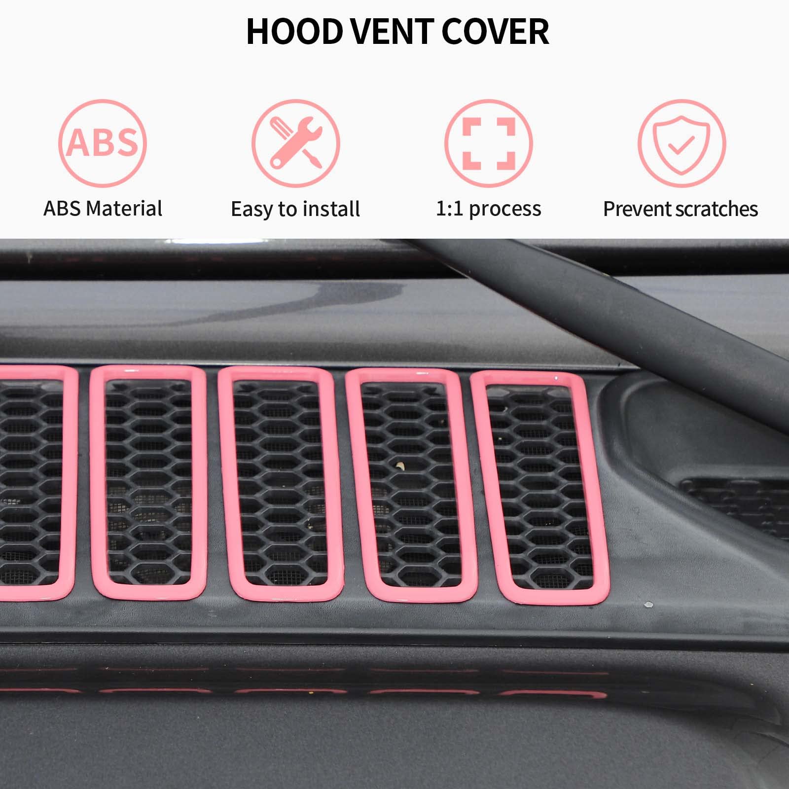 2018-2025 Jeep Wrangler JL JLU & Gladiator JT Hood Vent Cover - Durable Cowl Panel Vent Trim - Exterior Accessories (Pink) - Perfect for Off-Roading & Custom Jeep Modifications