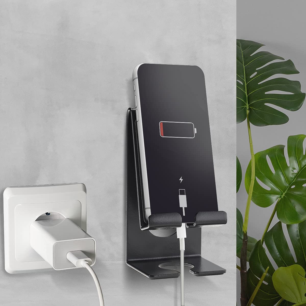 Acrimet Heavy Duty Metal Phone Stand - Adjustable Desk & Wall Mount Holder with Charging Dock for iPhone, Samsung & All Smartphones (Black) - Perfect for Home, Office & Travel Use