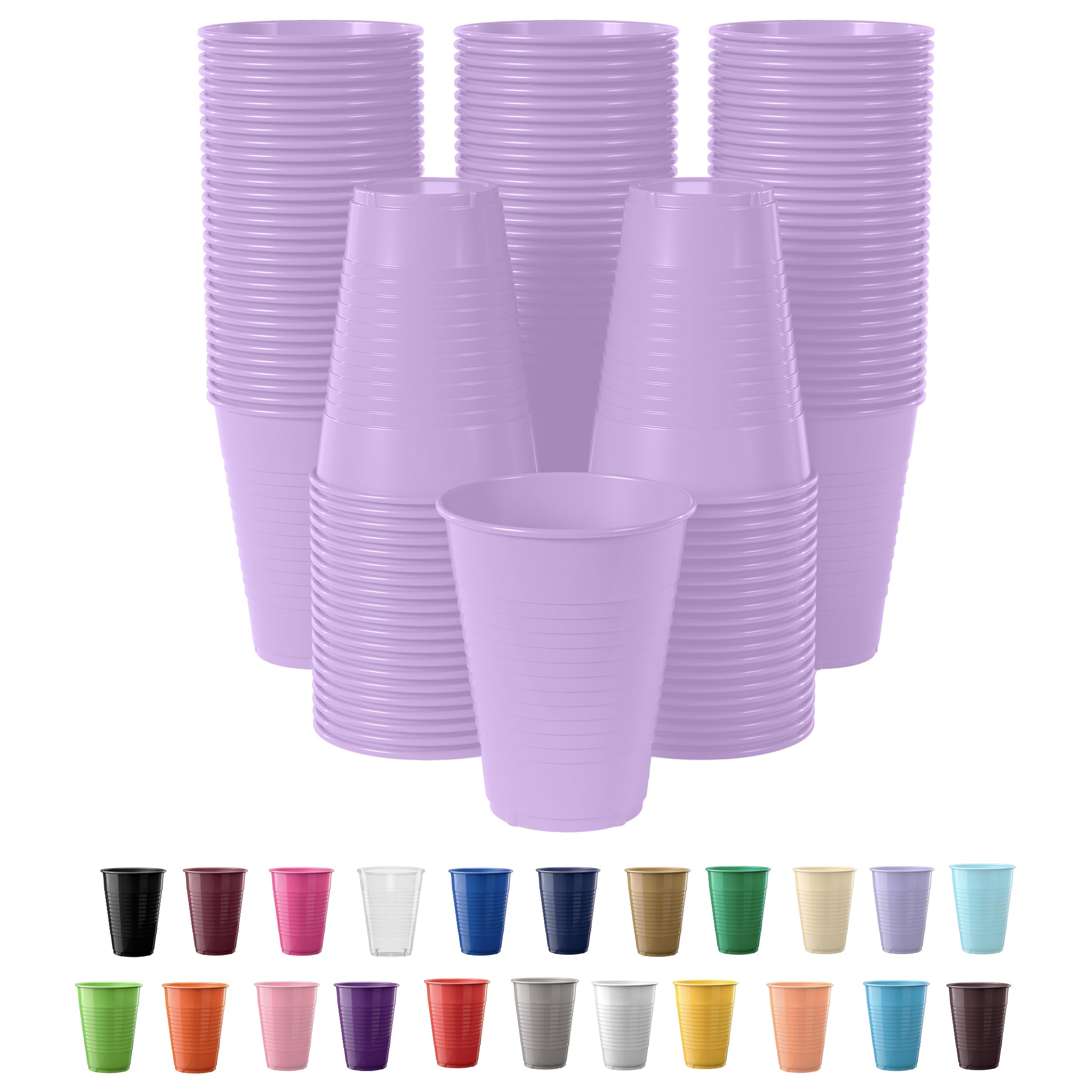 50 Pack Lavender Plastic Cups 12 Oz - Disposable Party Cups for Events, Weddings, BBQs & Everyday Use | Bulk Drinking Cups | BPA-Free Plastic Drinkware | Elegant Purple Party Supplies
