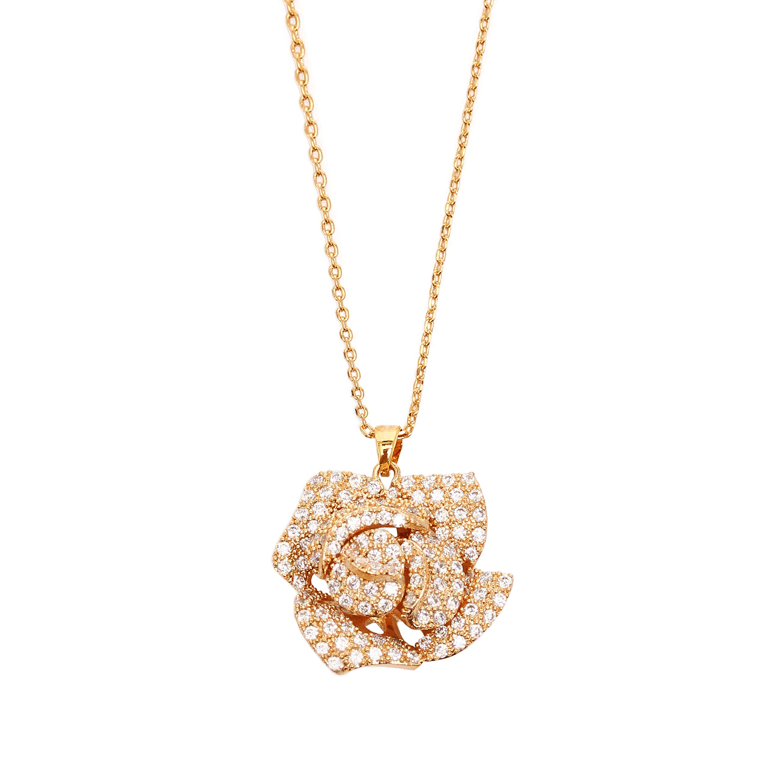 Stylish Camellia Flower Rhinestone Pendant Necklace - Celebrity Inspired Fashion Jewelry for Women - Perfect for Parties, Weddings & Date Nights