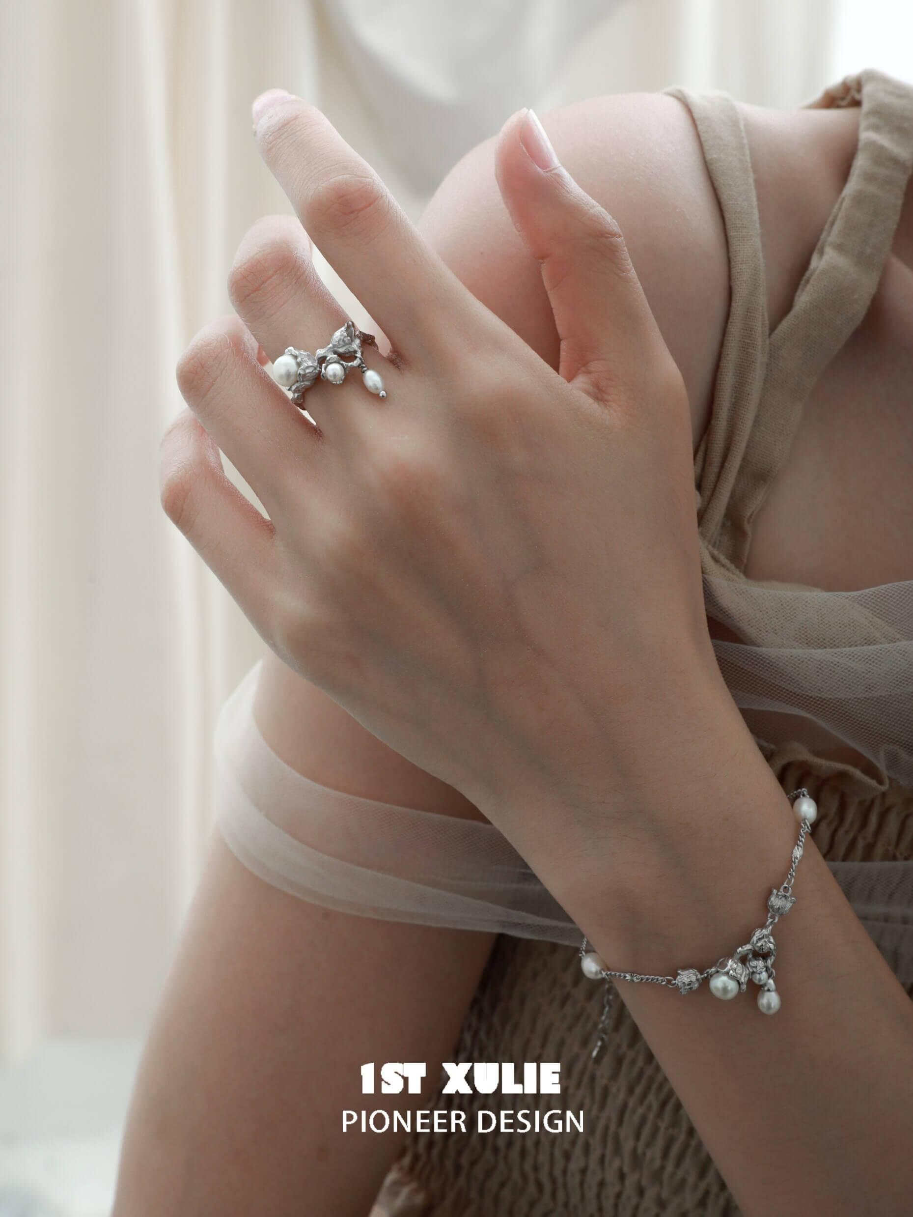 Tears of Mermaid S925 Sterling Silver Tulip Pearl Ring for Women - Elegant Floral Pearl Jewelry Gift for Birthday, Anniversary & Valentine's Day