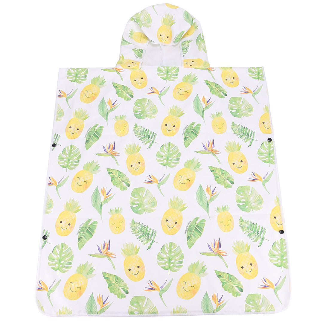 Stylish Hooded Beach Towel Poncho for Teens - Monstera & Pineapple Print in White - Perfect for Pool, Beach, and Outdoor Activities