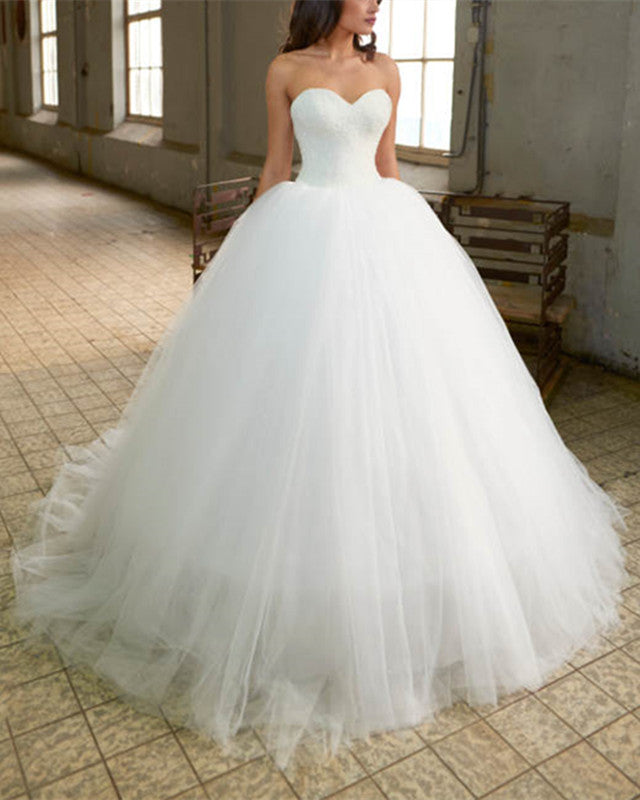 Sparkling Sequins Beaded Sweetheart Corset Wedding Dress with Tulle Ball Gown Skirt – Perfect for Bridal, Prom, Quinceañera & Formal Occasions