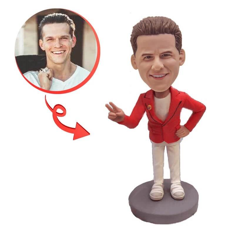 Custom Victory Sign Bobblehead - Personalized Sports Fan Gift for Baseball, Football & Basketball - Fun Desk Decor for Office, Home & Game Room