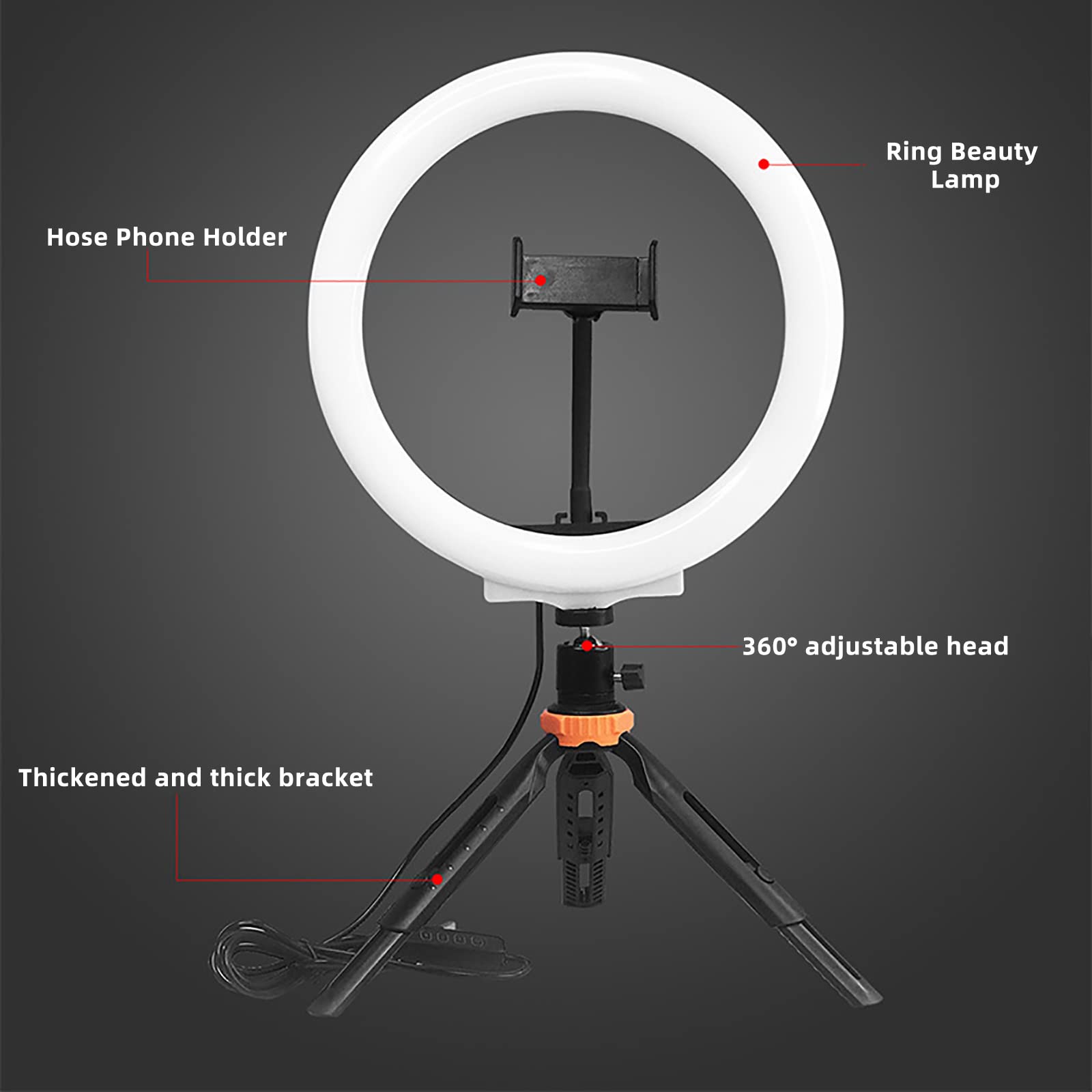 10 Inch Ring Light with Tripod Stand & Phone Holder - USB Powered Selfie Light for Photography, Video Recording, TikTok Live Streaming, Zoom Meetings - Perfect for Content Creators, Vloggers & Home Office Use
