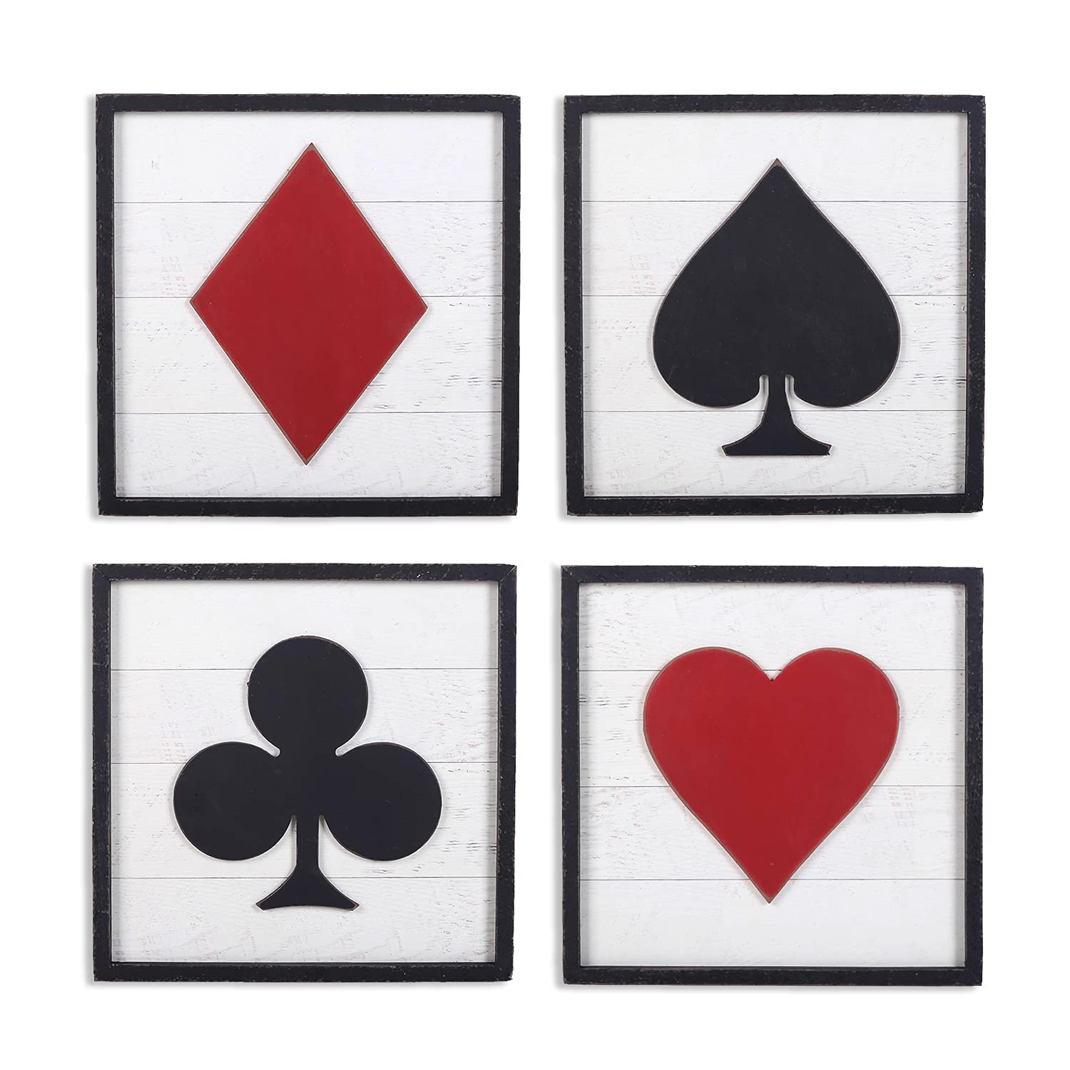Vintage Rustic Poker Wall Art Decor - Set of 4 Framed Wooden Square Signs for Game Room, Man Cave, Living Room & Bedroom - Perfect Gift for Poker & Gaming Lovers - Ideal for Home, Office or Bar Decor