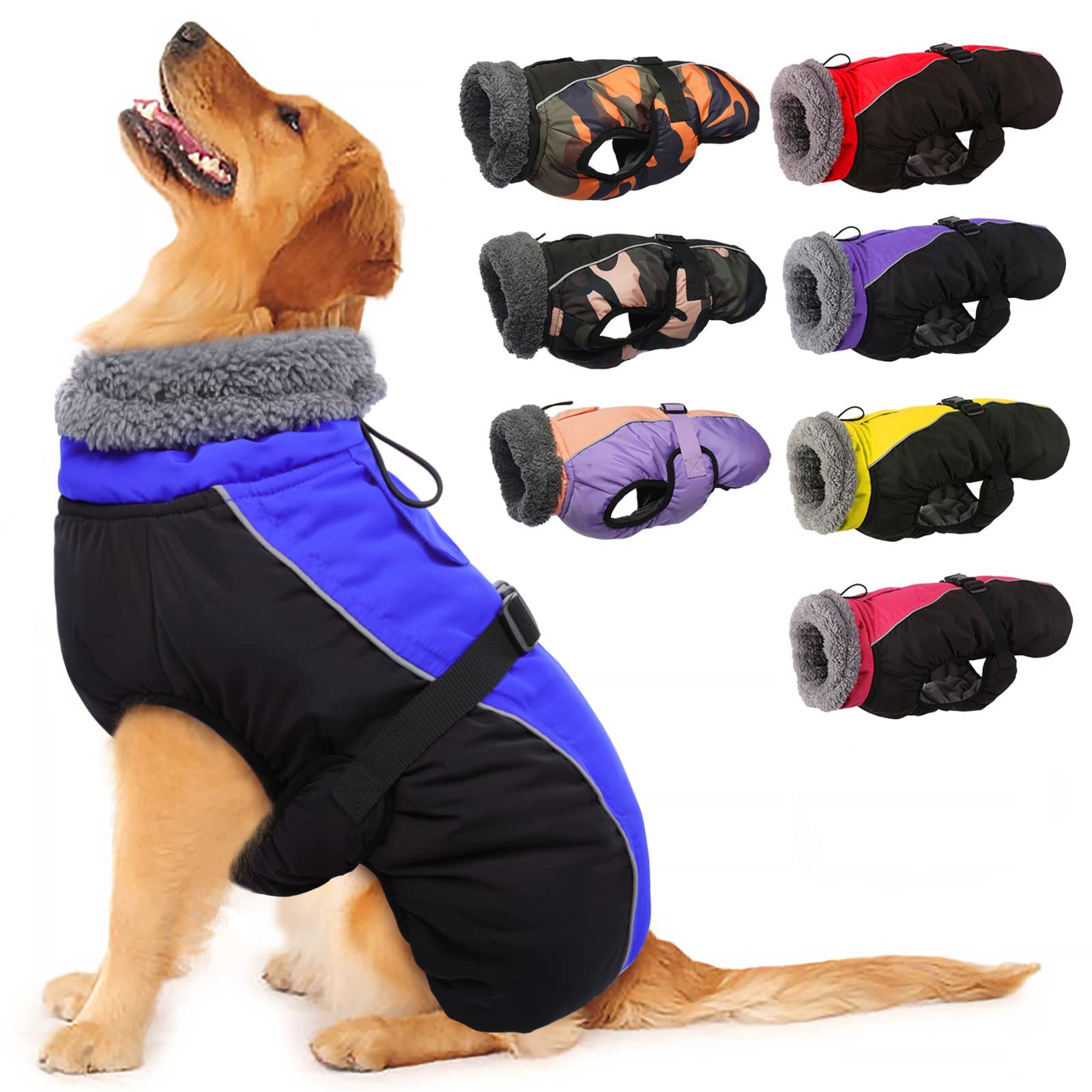 IECOii Reflective Fleece Dog Jacket - Adjustable Winter Coat with Buckle & Turtleneck for Small/Medium/Large Dogs - Warm Waterproof Dog Coat for Cold Weather - Perfect for Outdoor Walks, Hiking & Winter Adventures