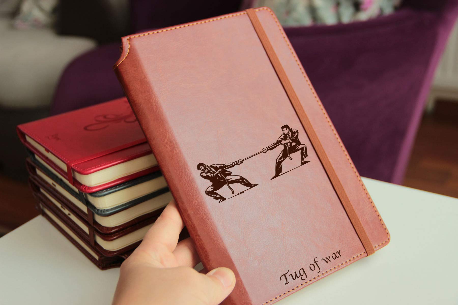 Custom Tug of War Journal - Personalized Leather Bound Notebook with Matching Closure Strap | Ideal for Pet Loss Grieving, Memory Keeping & Daily Journaling | Perfect Gift for Sports Enthusiasts & Writers