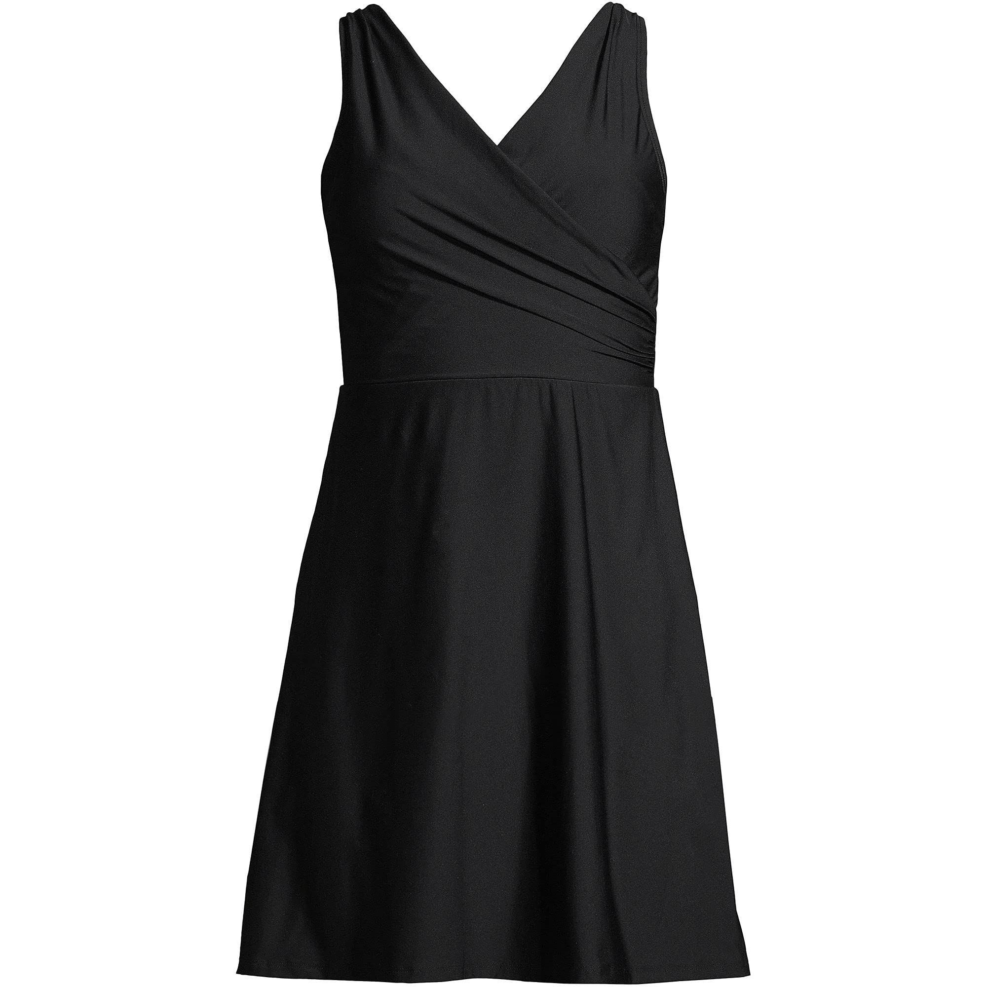Lands' End Women's Chlorine Resistant Tummy Control Surplice Wrap Swim Dress One Piece Swimsuit for Pool, Beach & Vacation - Plus Size Swimwear with UPF Protection