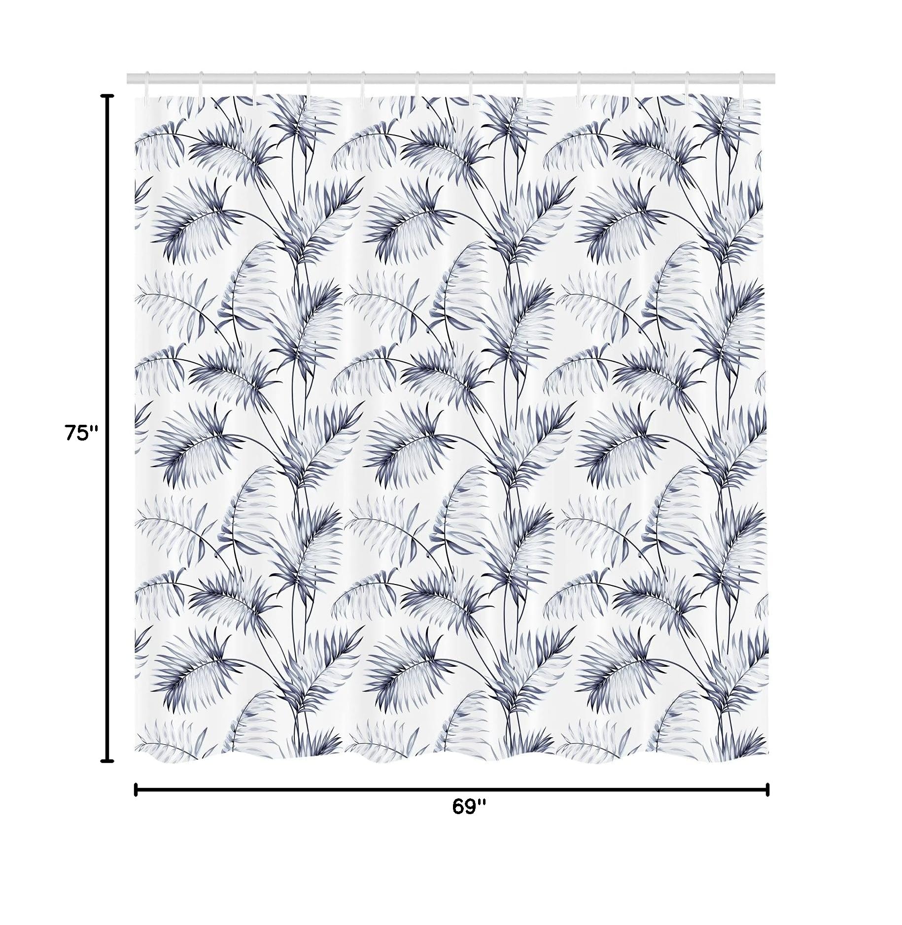 Ambesonne Tropical Palm Leaves Shower Curtain - Blue Grey Botanical Bathroom Decor with Hooks, 72