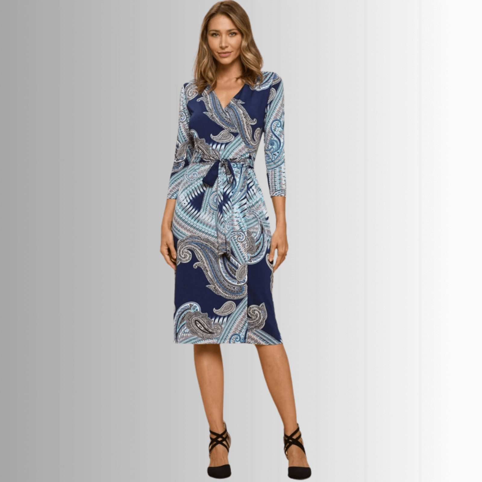 Stylish Navy Printed Wrap Dress for Women - Flattering & Comfortable - Perfect for Office, Date Night & Summer Outings