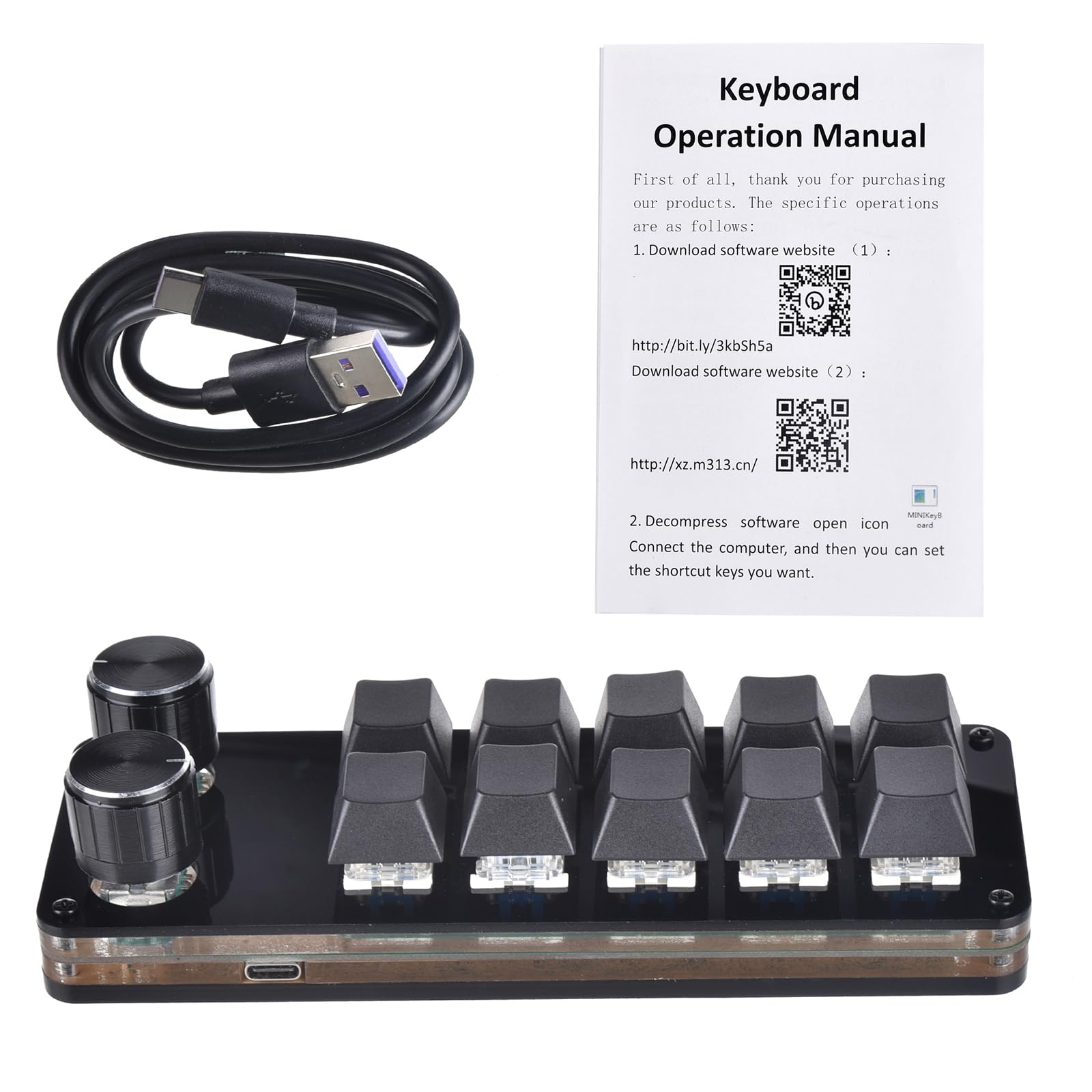PANFHGFG 10-Key Programmable Mechanical Gaming Keyboard with 2 Knobs - Hot Swappable Macro Keypad for PC Gaming, Streaming & Office Work