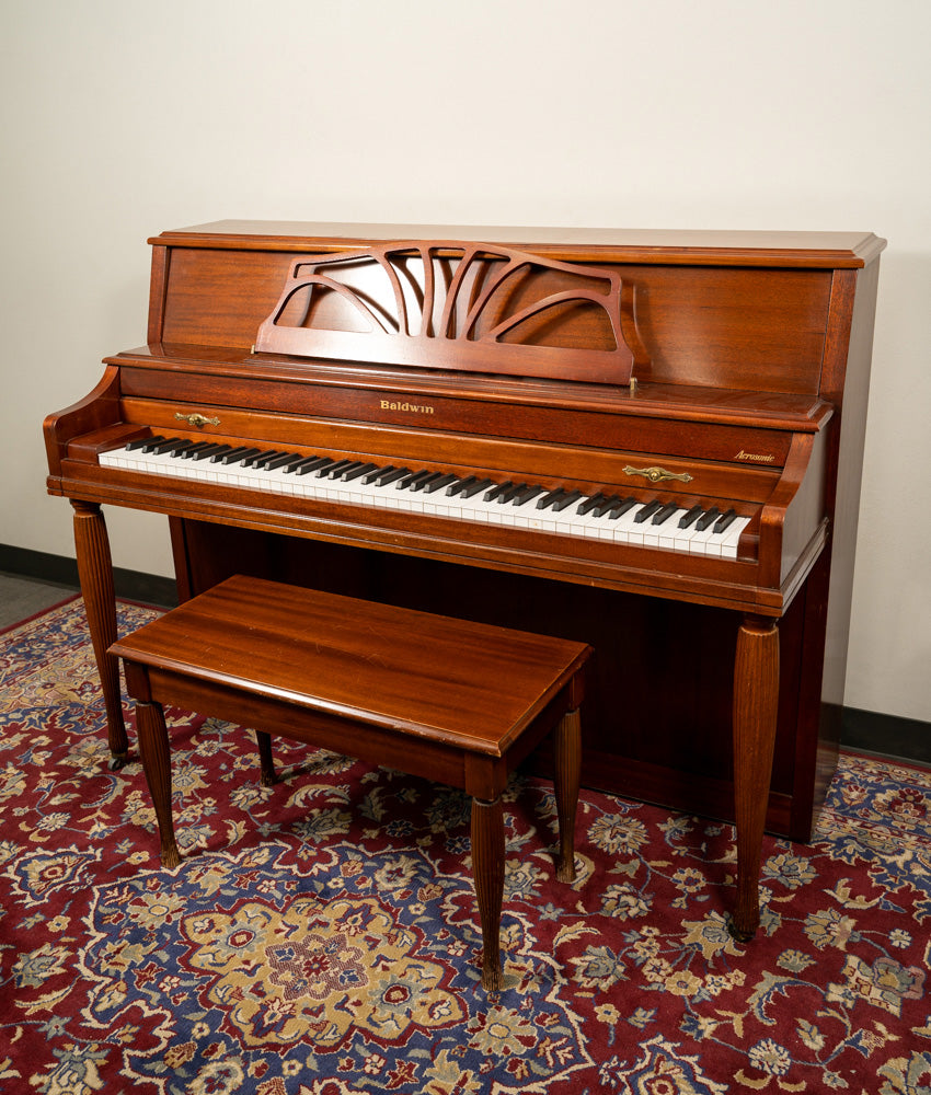 Acrosonic by Baldwin Spinet Piano in Satin Walnut Finish - Premium Upright Piano for Home & Studio (SN: 1498382) | Perfect for Beginners, Music Lessons & Small Spaces
