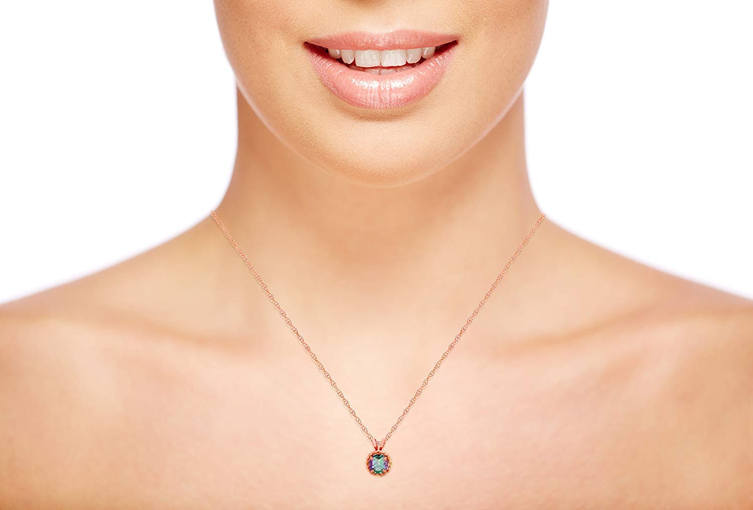 14K Yellow Gold 5mm Round Genuine/Created Birthstone Rabbit Ear Pendant Necklace with 18