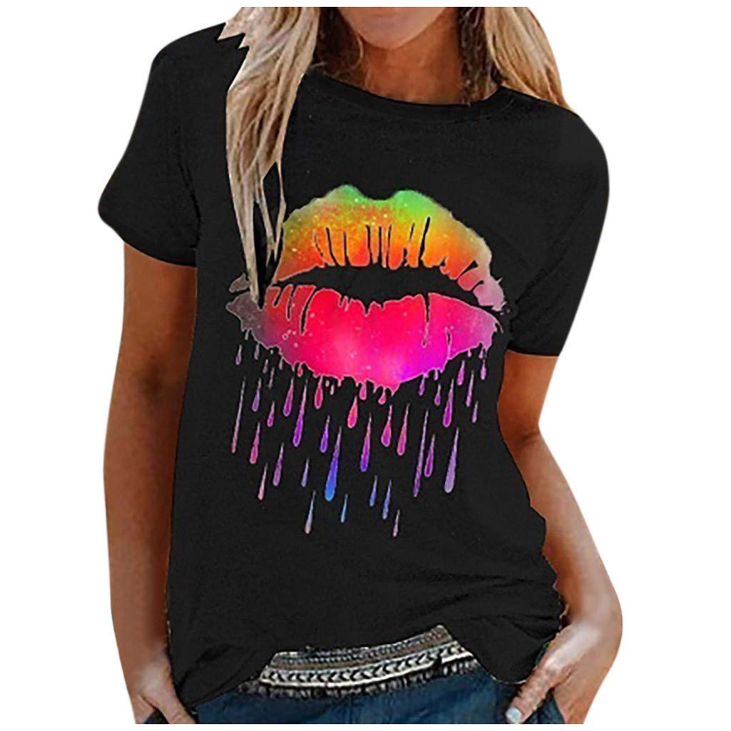 Women's Lip Print Graphic T-Shirt - Cute Short Sleeve Summer Tee Top for Casual Wear, Beach Outings & Date Nights