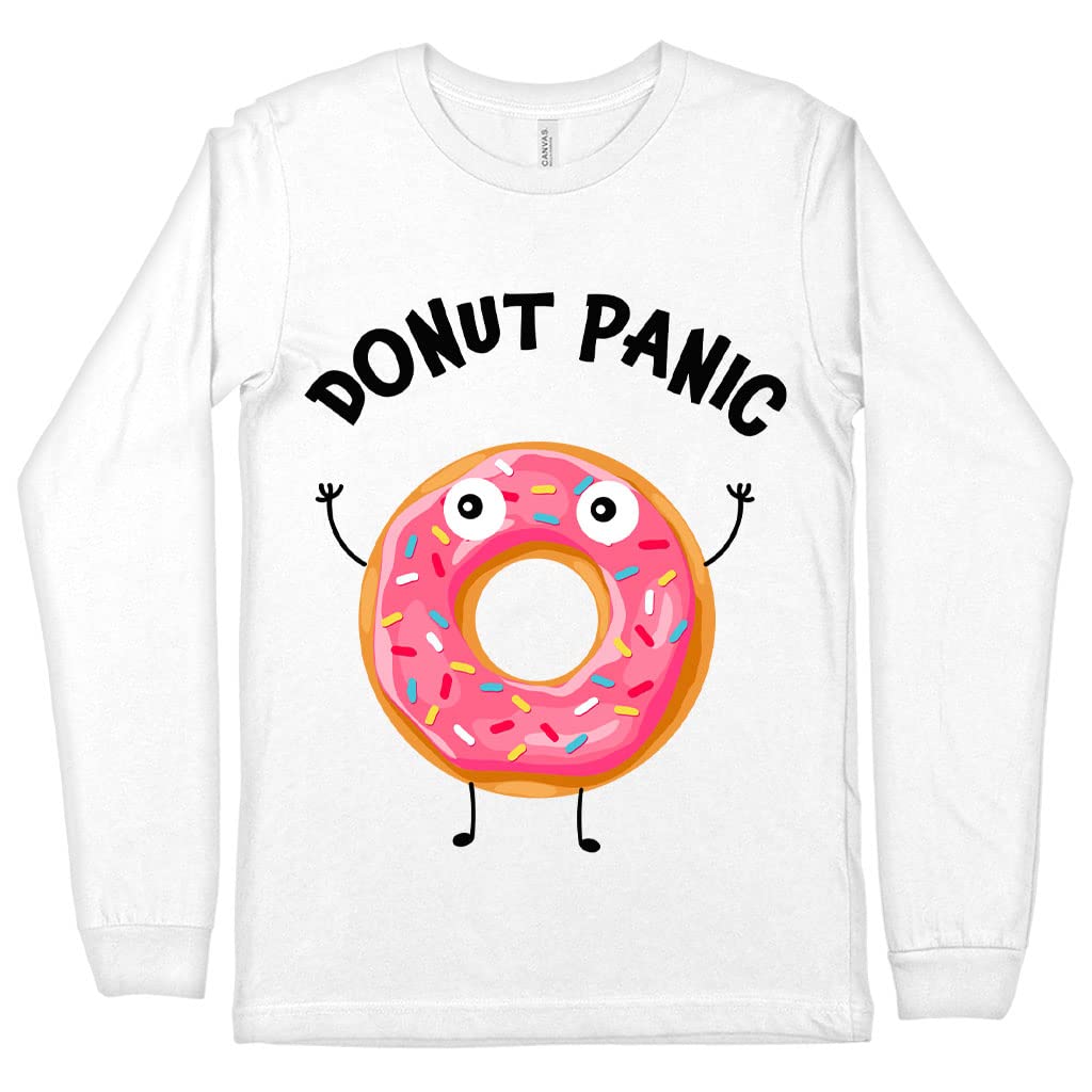 Donut Panic Funny Long Sleeve T-Shirt | Cute Donut Pun Graphic Tee | Comfortable Cotton Shirt for Baking Lovers & Donut Enthusiasts