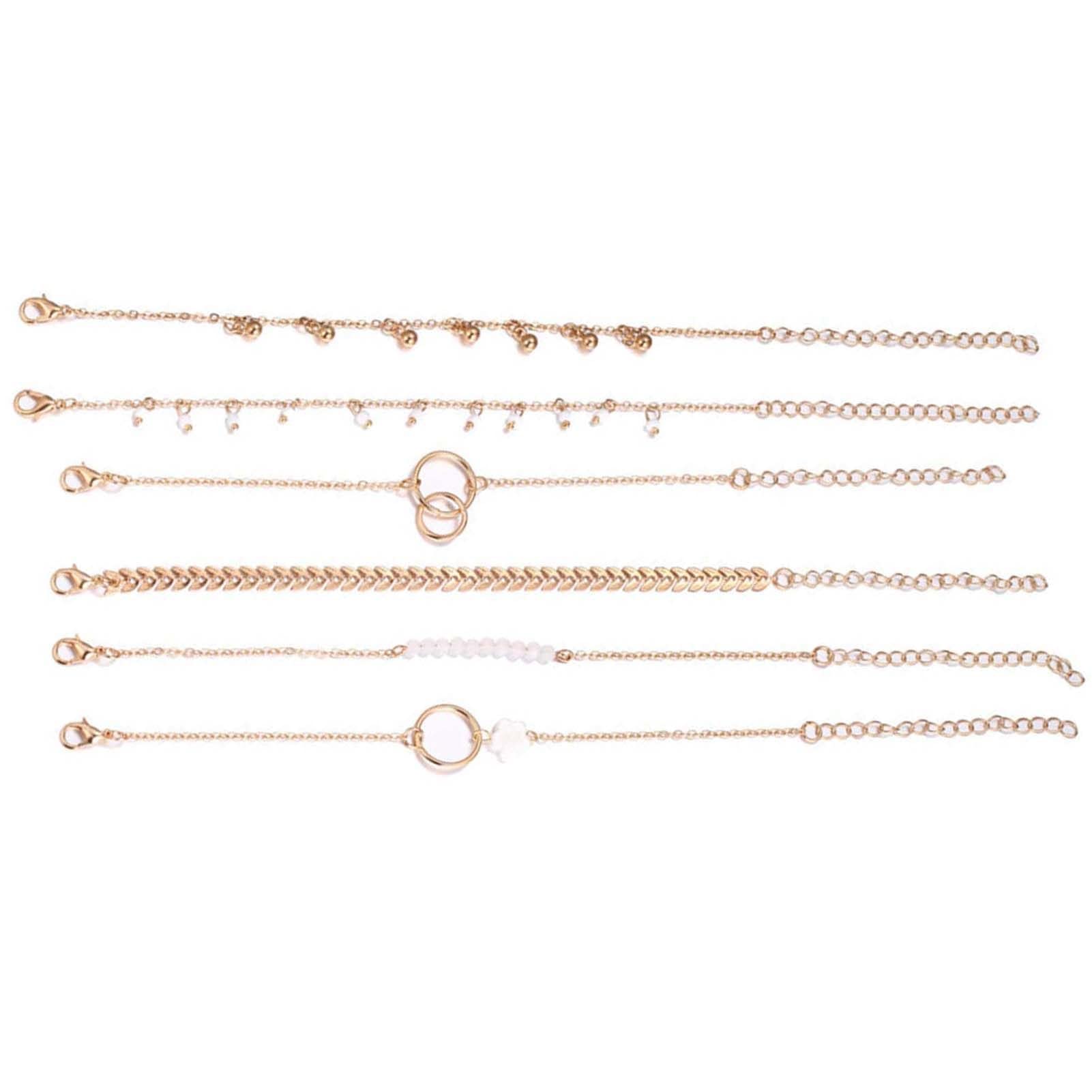 Women's Jewelry Set - 6Pcs Adjustable Stackable Bracelets with Charms, Cuff & Anklet | Layered Circle Bracelets for Women | Perfect Gift for Friends & Loved Ones | Great for Everyday Wear, Parties & Special Occasions