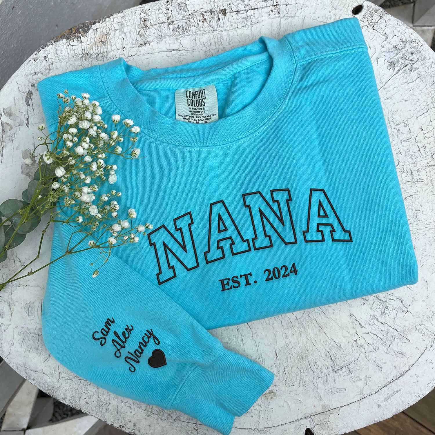 Comfort Color® Embroidered Nana Shirt with Grandkids Names - Personalized Grandma Gift for Mother's Day, Birthday & Family Reunions