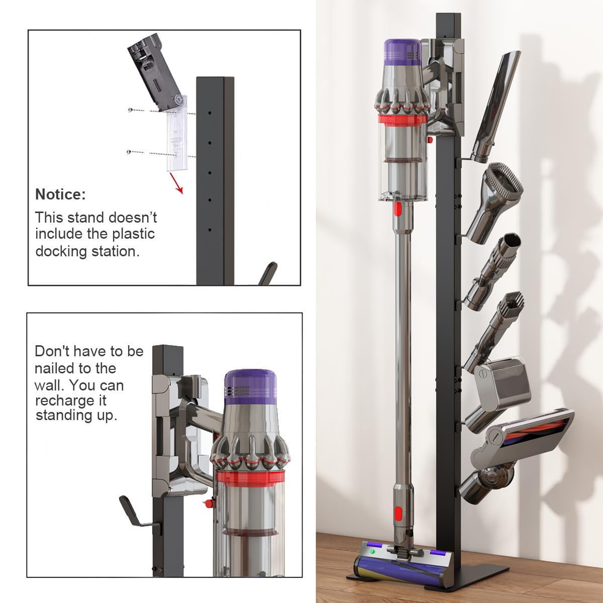 Dyson Vacuum Stand Storage Dock Holder - Compatible with V15, V11, V10, V8, V7, V6 Cordless Vacuum Cleaners & Accessories | Wall Mount Organizer for Home Cleaning Tools