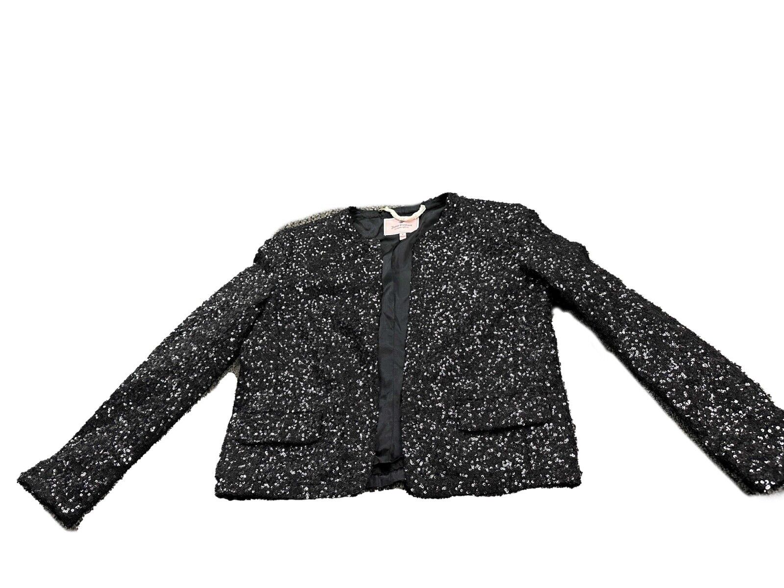 Juicy Couture Black Sequins Cropped Jacket for Women - Small Size, Stylish Party Wear, Night Out, Club Outfit, Evening Jacket