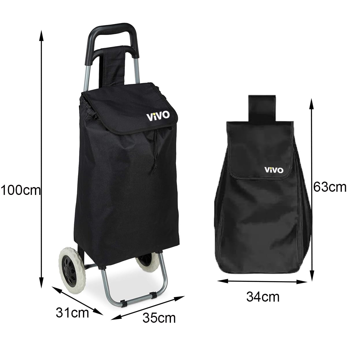 59L Foldable Lightweight Shopping Cart - Durable 2-Wheel Grocery Trolley with Easy Storage | Perfect for Supermarket Trips, Farmers Markets & Heavy Grocery Hauling (Black)