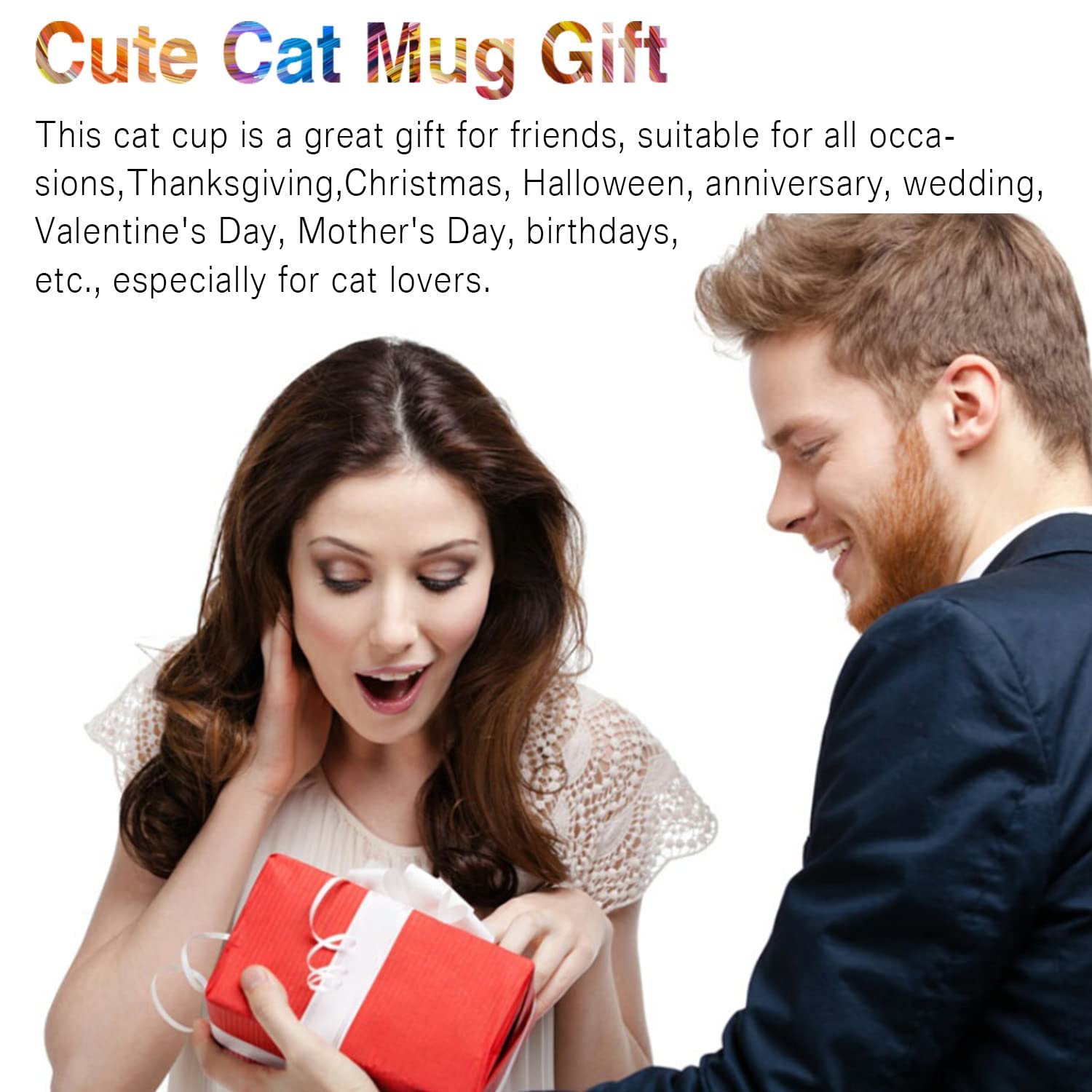 Cute Cat Ceramic Coffee Mug with Spoon & Phone Holder - Novelty Gift for Cat Lovers, Women, Girls, Mom - Perfect for Christmas, Valentine's Day, Birthday - Ideal for Home, Office, Coffee Break (White)