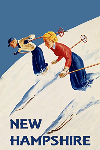 Vintage Skiing Couple Poster - New Hampshire Winter Sports & Travel Decor - 12