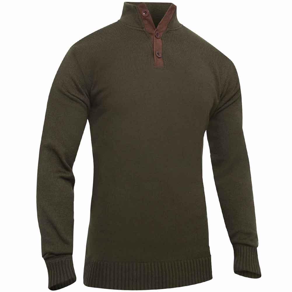 Rothco Men's 3-Button Wool Blend Sweater with Suede Trim | Classic Casual Pullover for Fall & Winter | Perfect for Office, Date Night & Outdoor Adventures