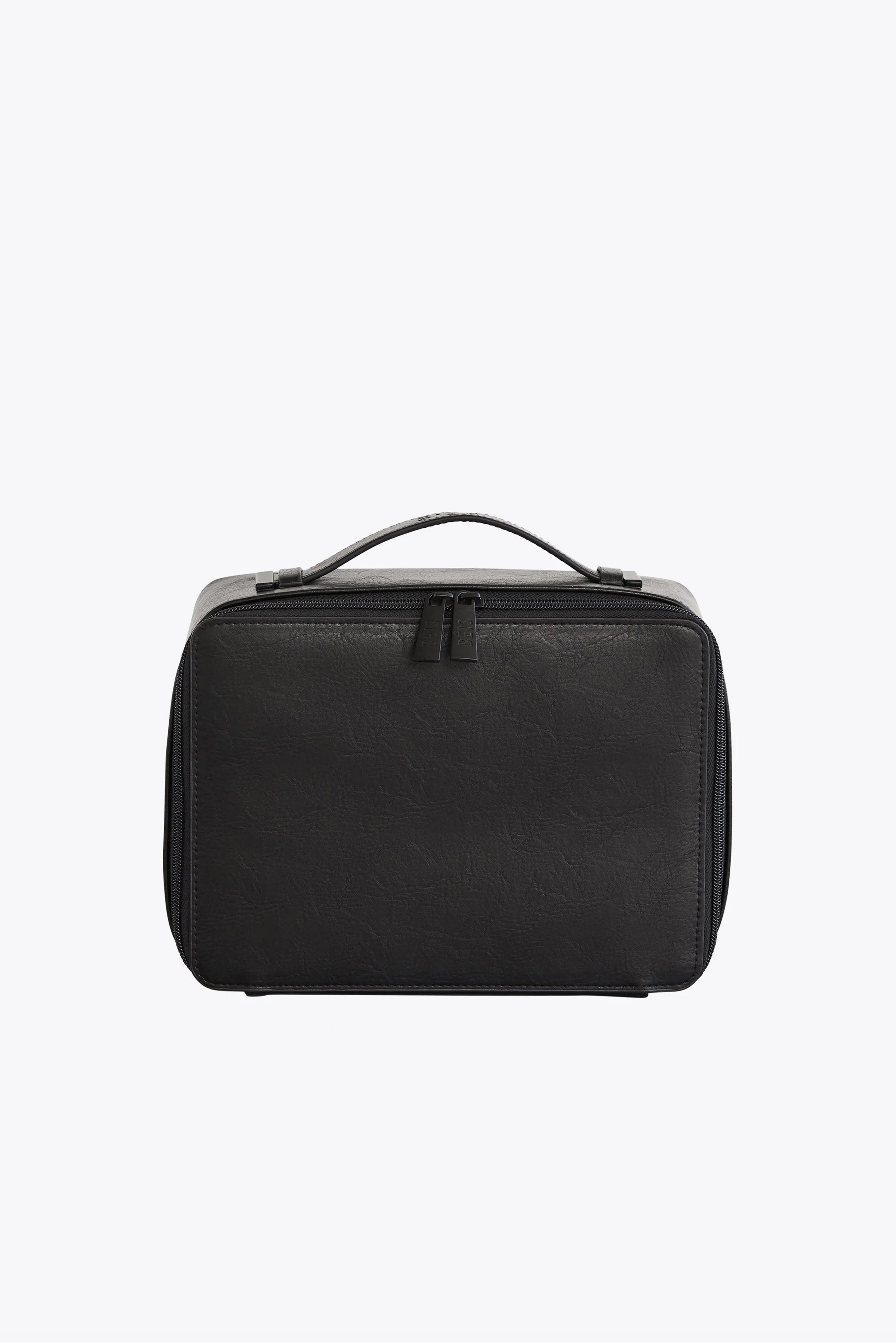 Black Makeup Bag for Travel & Daily Use - Waterproof Cosmetic Organizer with Mirror, Perfect for Toiletries, Brushes & Skincare Essentials