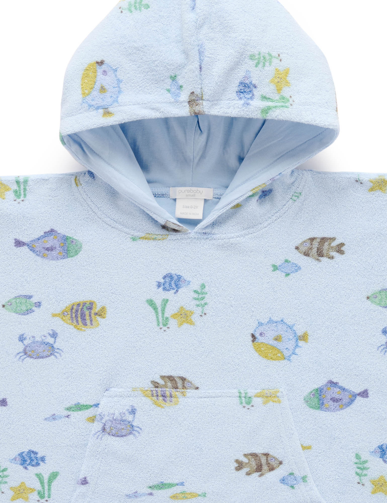 Purebaby Organic Cotton Hooded Baby Towel with Adorable Fish Design - Soft & Absorbent for Newborns, Infants & Toddlers - Perfect for Bath Time, Swimming & Beach Outings